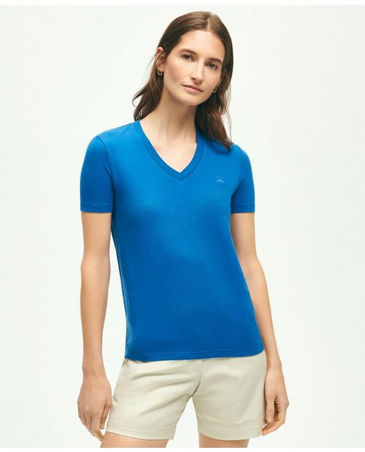 Brooks Brothers Stretch Cotton V-neck T-shirt | Blue | Size Xs