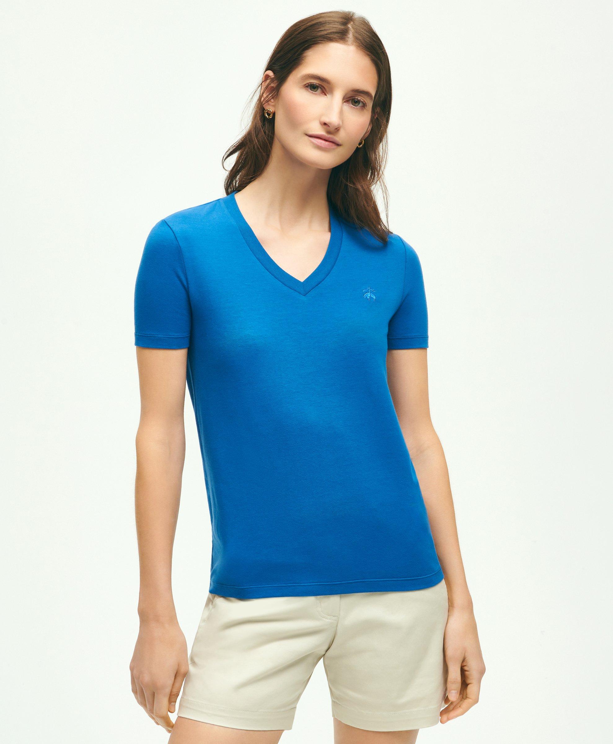 Brooks Brothers Stretch Cotton V-neck T-shirt | Blue | Size Xs