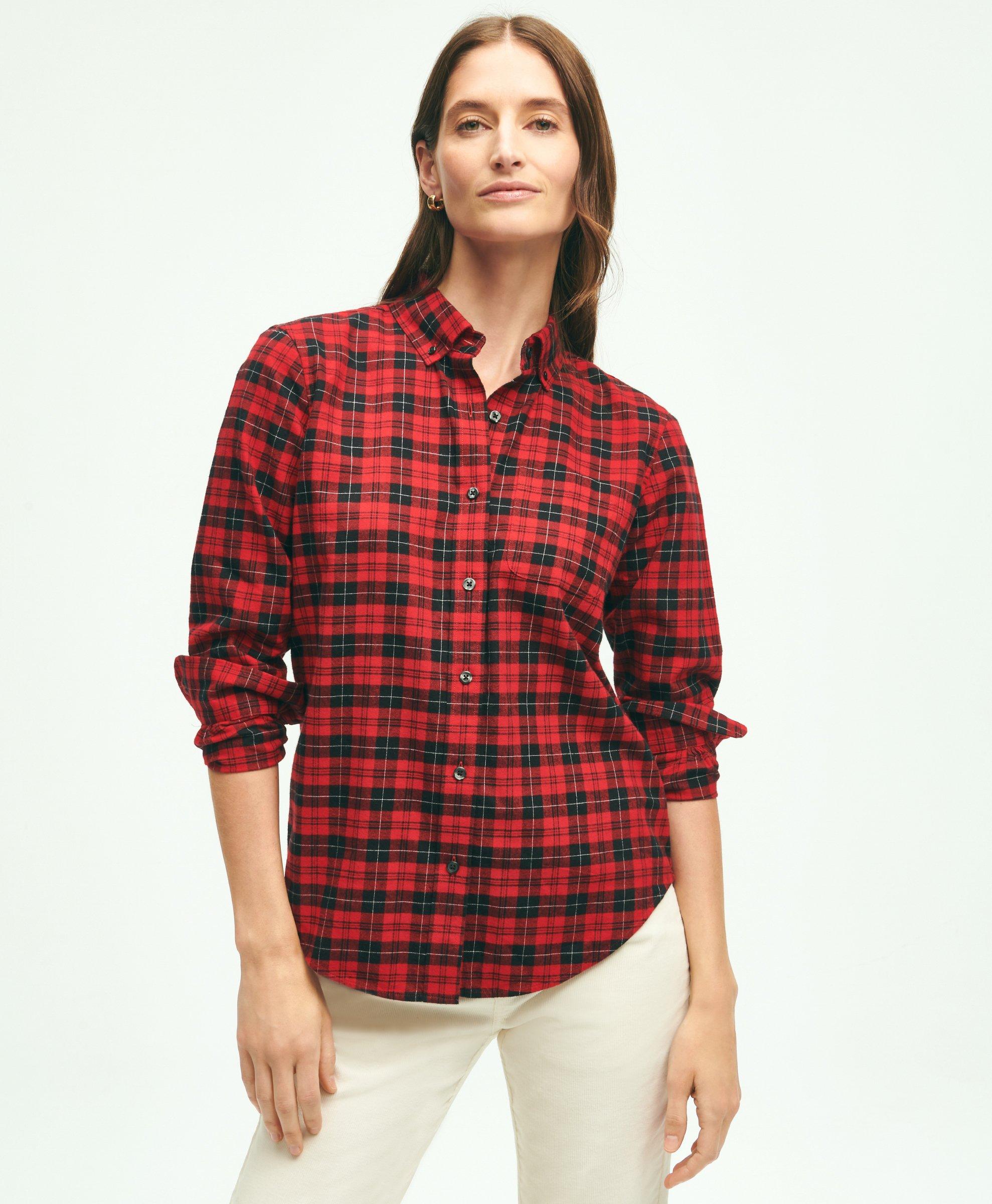 Brooks Brothers Classic Fit Cotton Flannel Shirt | Red | Size 0