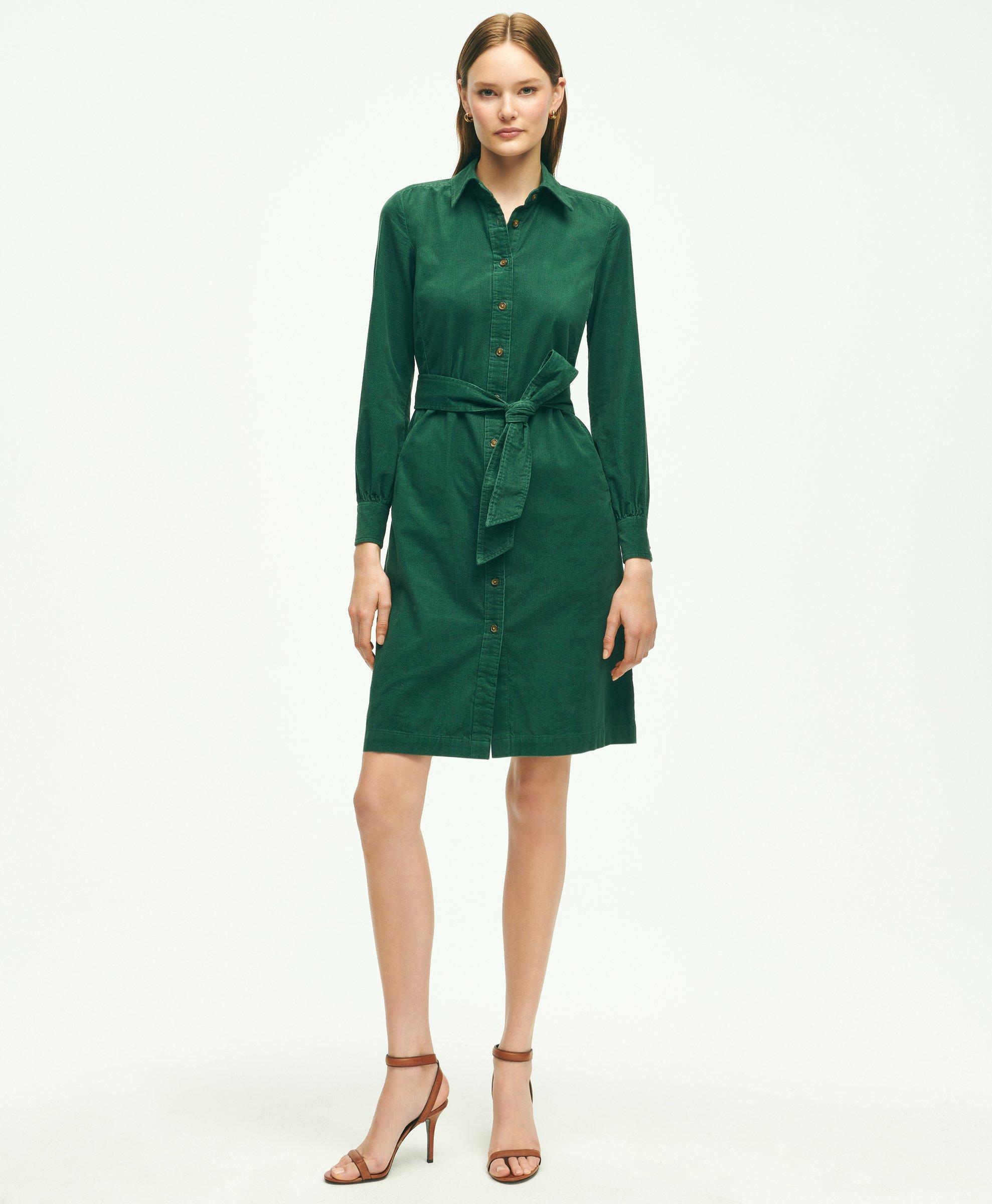 Brooks Brothers Corduroy Shirt Dress | Green | Size 12