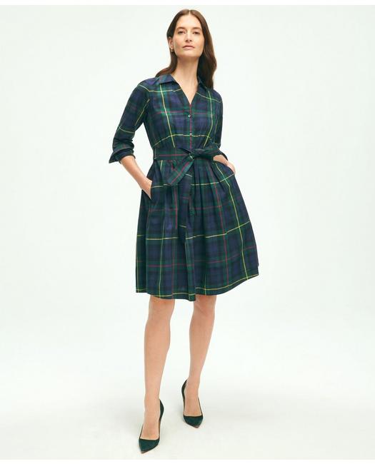 Brooks Brothers Cotton A-line Plaid Shirt Dress | Green | Size 6