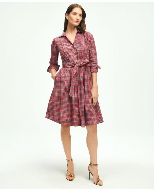 Shop Brooks Brothers Cotton A-line Plaid Shirt Dress | Red | Size 6