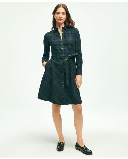Brooks Brothers Brushed Cotton Flannel A-line Shirt Dress | Navy/green | Size 10 In Navy,green