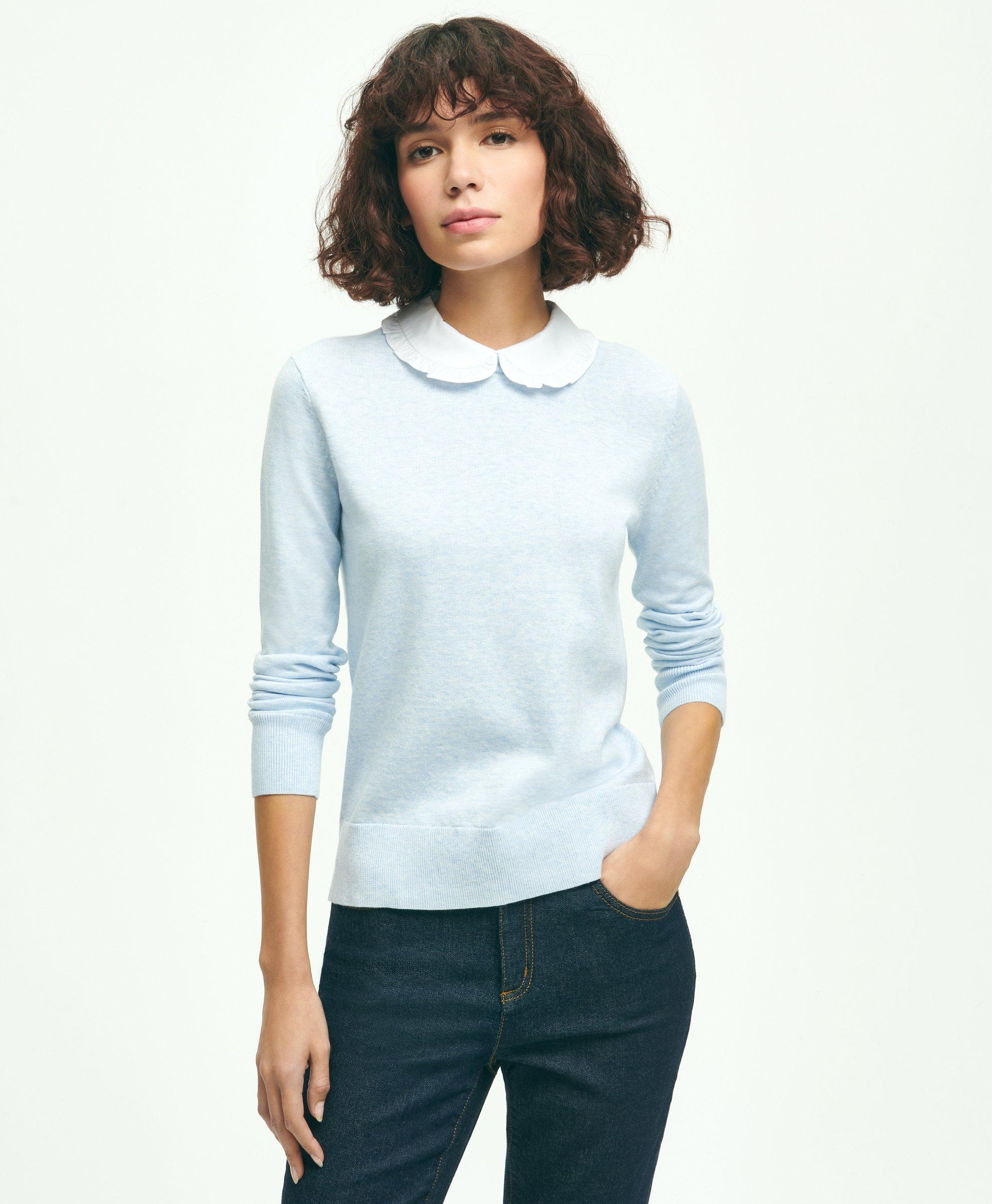 Brooks Brothers Cotton Removable Collar Sweater | Light Blue Heather | Size Large