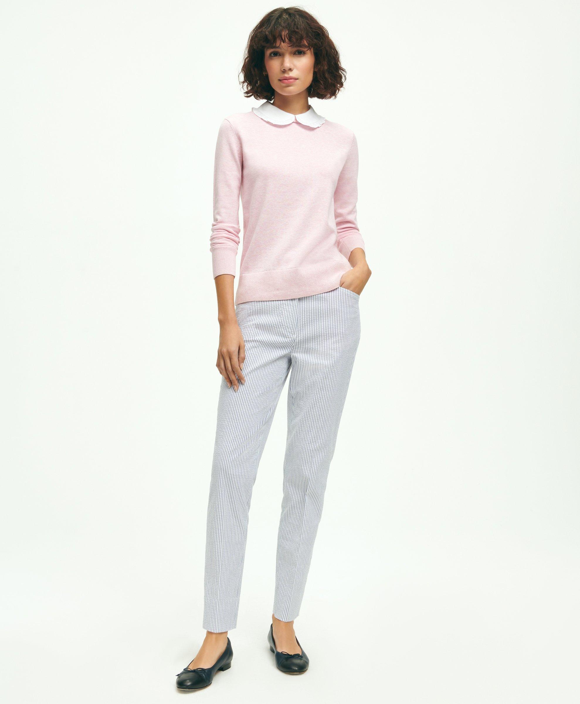 Brooks Brothers Cotton Removable Collar Sweater | Pink Heather | Size Small