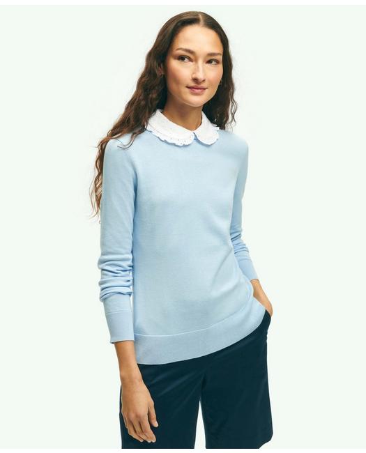 Brooks Brothers Cotton Sweater With Removable Ruffle Collar | Light Blue | Size Xl
