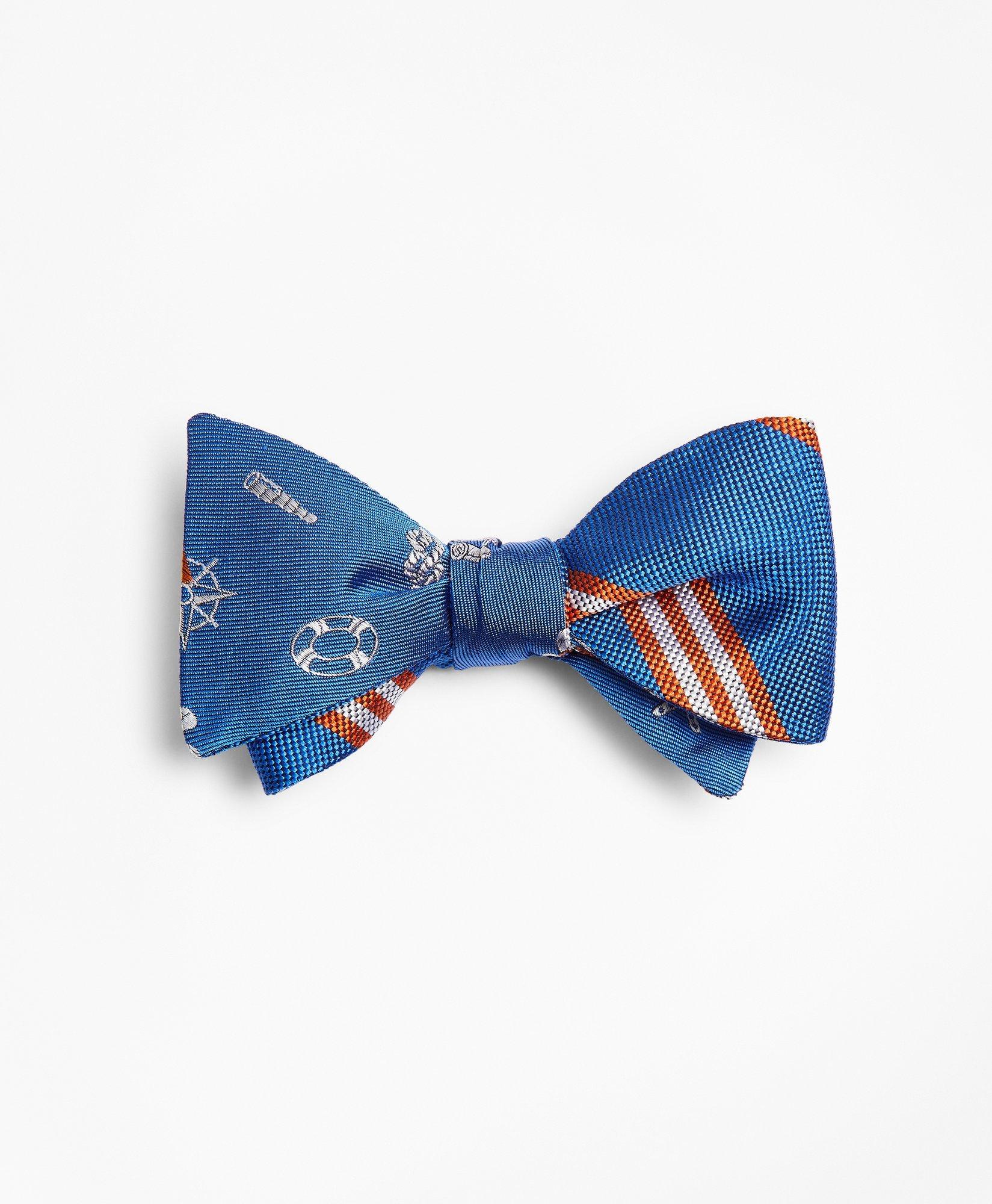 Brooks Brothers Nautical With Stripe Reversible Bow Tie | Blue