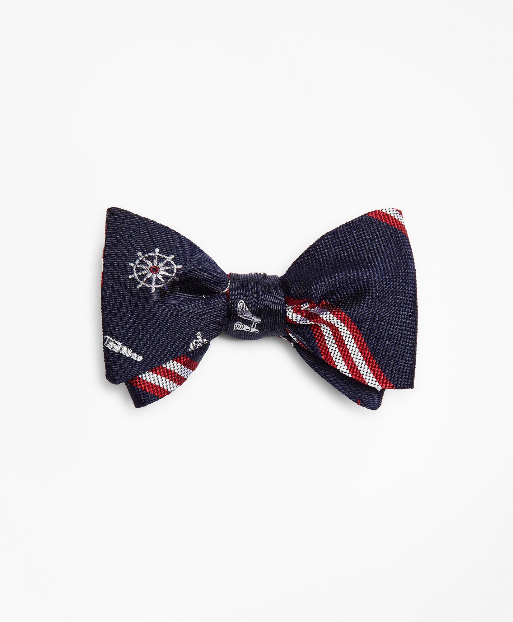 Brooks Brothers Nautical With Stripe Reversible Bow Tie | Navy