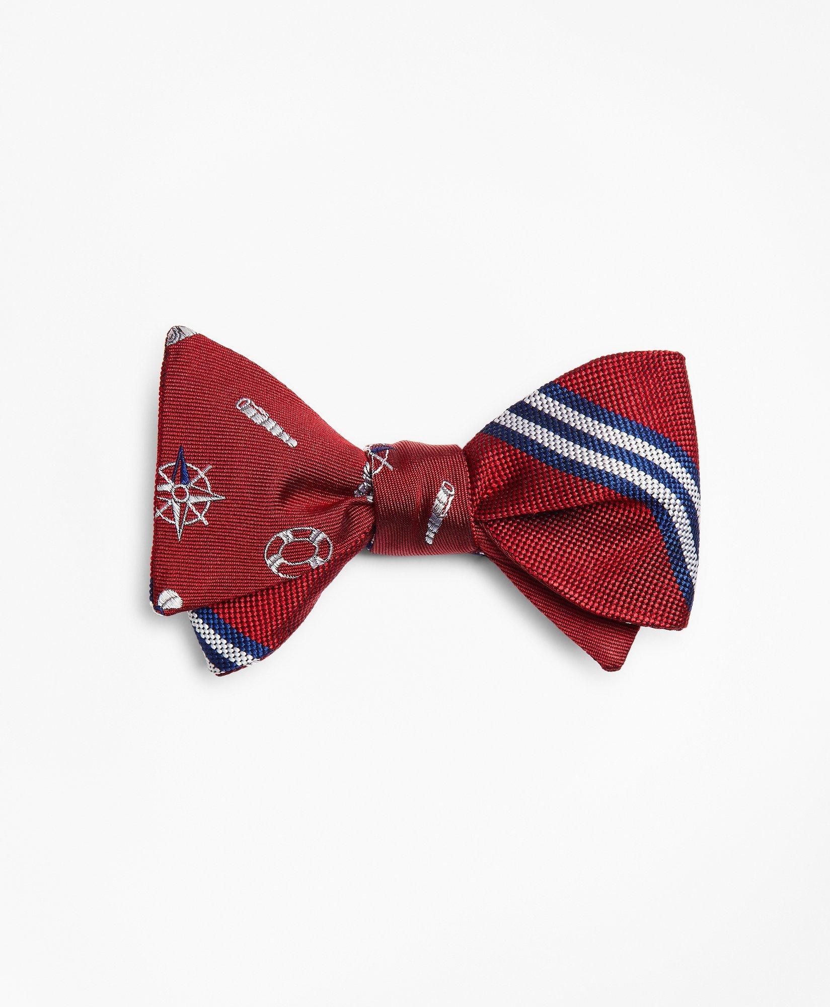 Brooks Brothers Nautical With Stripe Reversible Bow Tie | Red