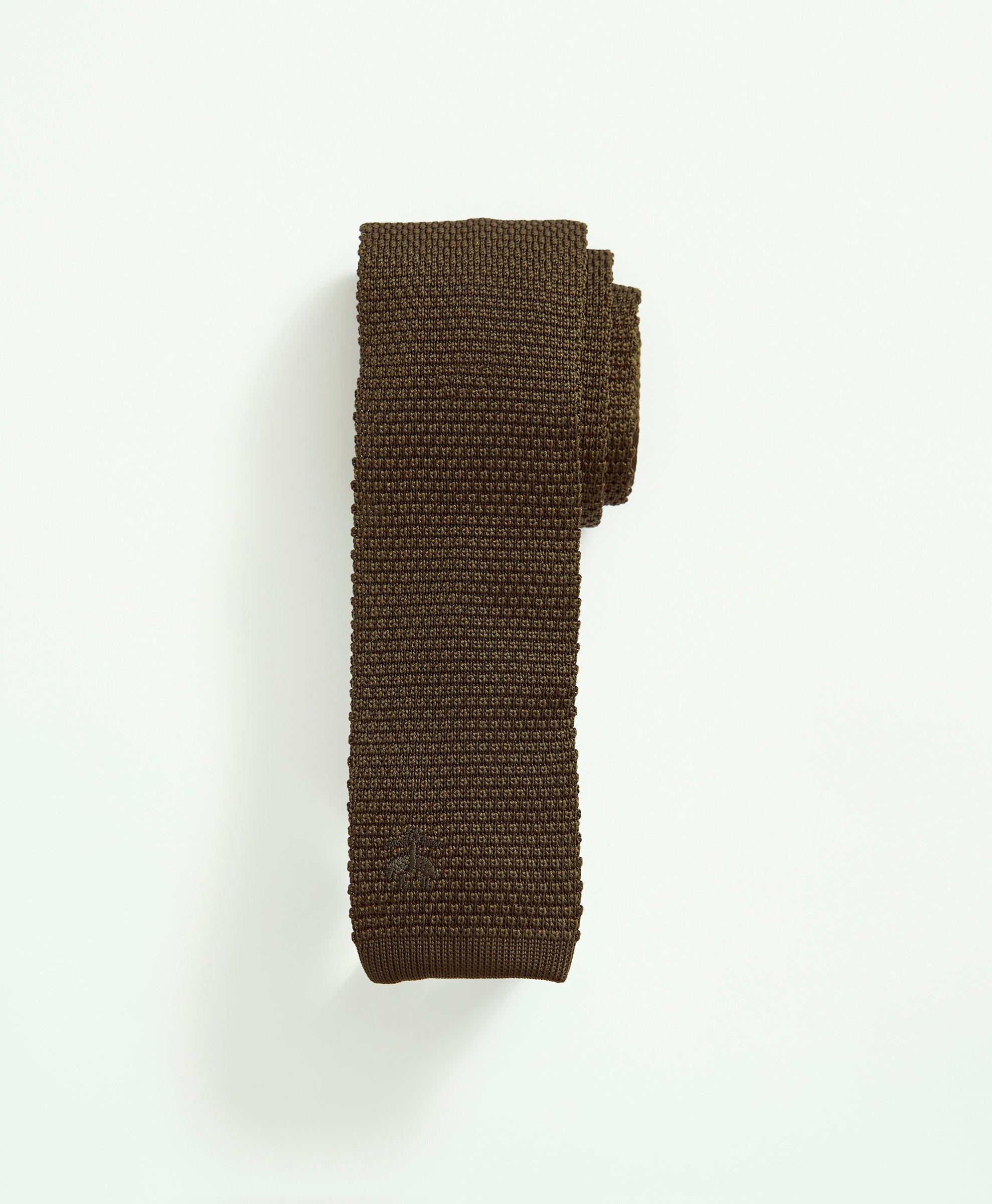 Brooks Brothers Logo Knit Tie | Olive