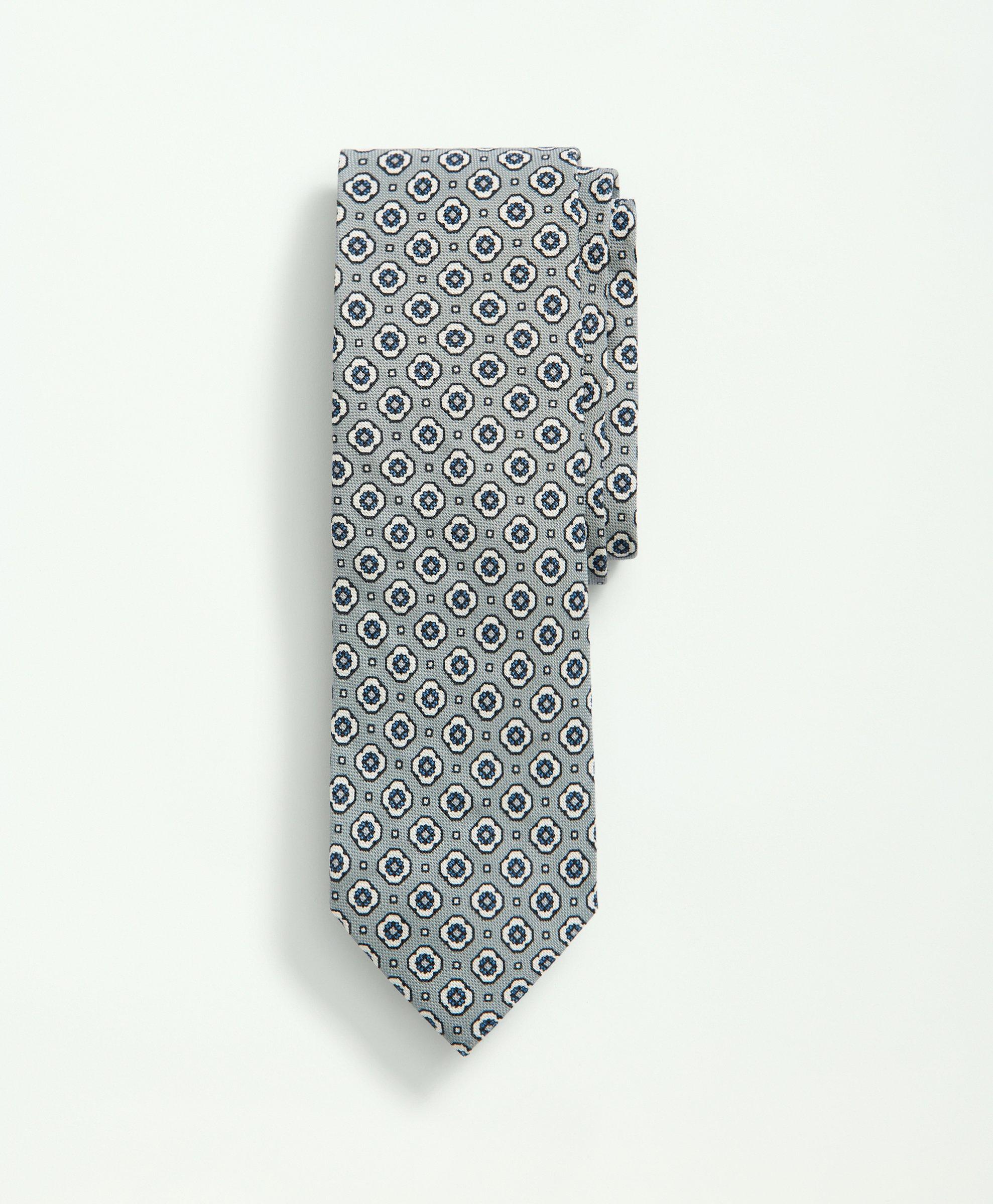Brooks Brothers Silk Linen Jacquard Dot Tie | Grey | Size Regular