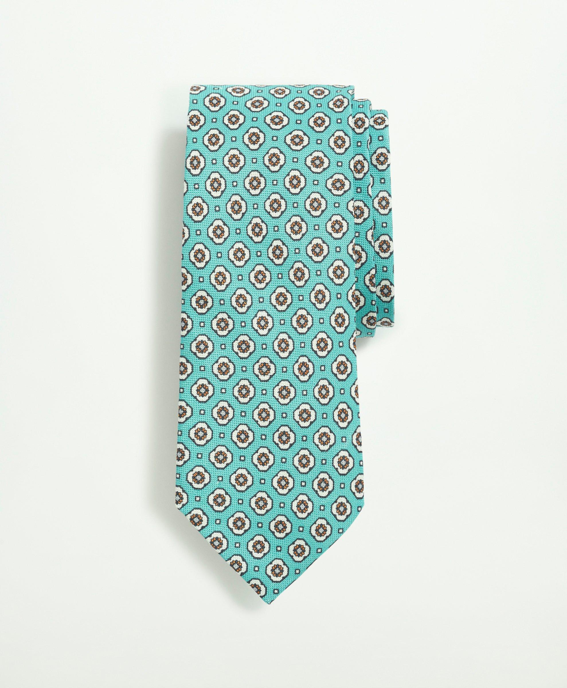 Brooks Brothers Silk Linen Jacquard Dot Tie | Turquoise | Size Regular