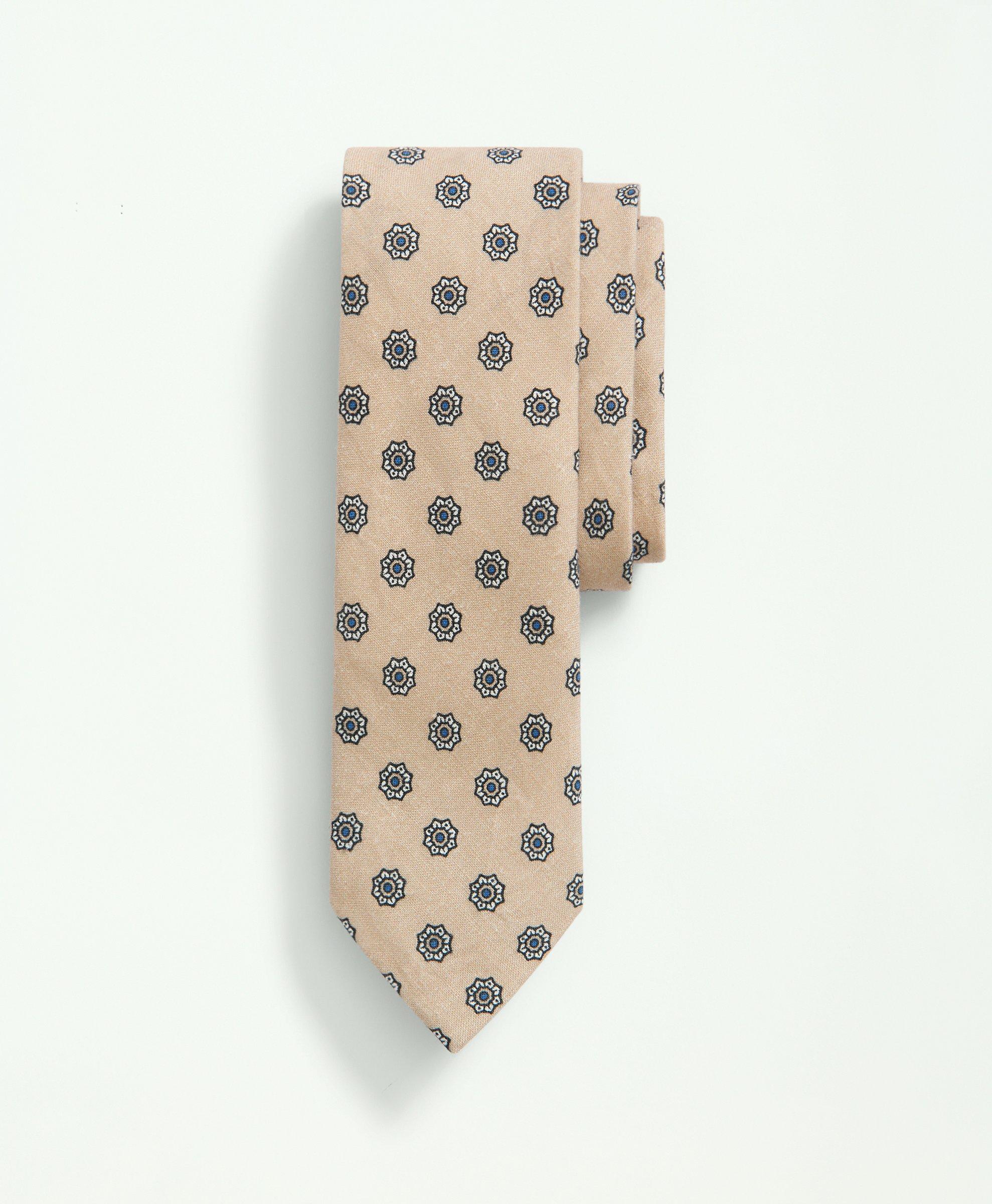 Brooks Brothers Linen Floral Print Tie | Tan | Size Regular