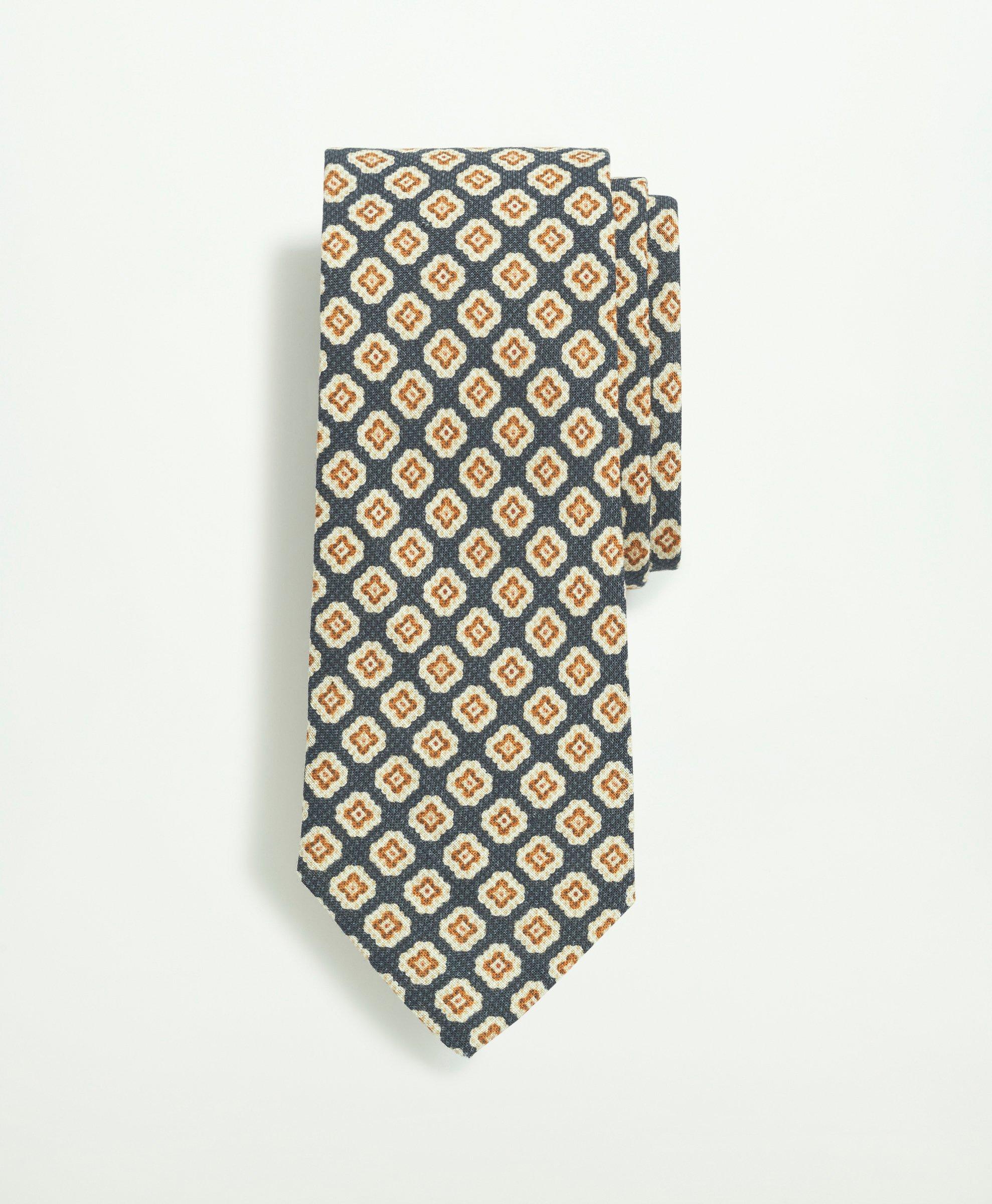 Brooks Brothers Linen Jacquard Geo Pattern Tie | Navy/brown | Size Regular In Navy,brown