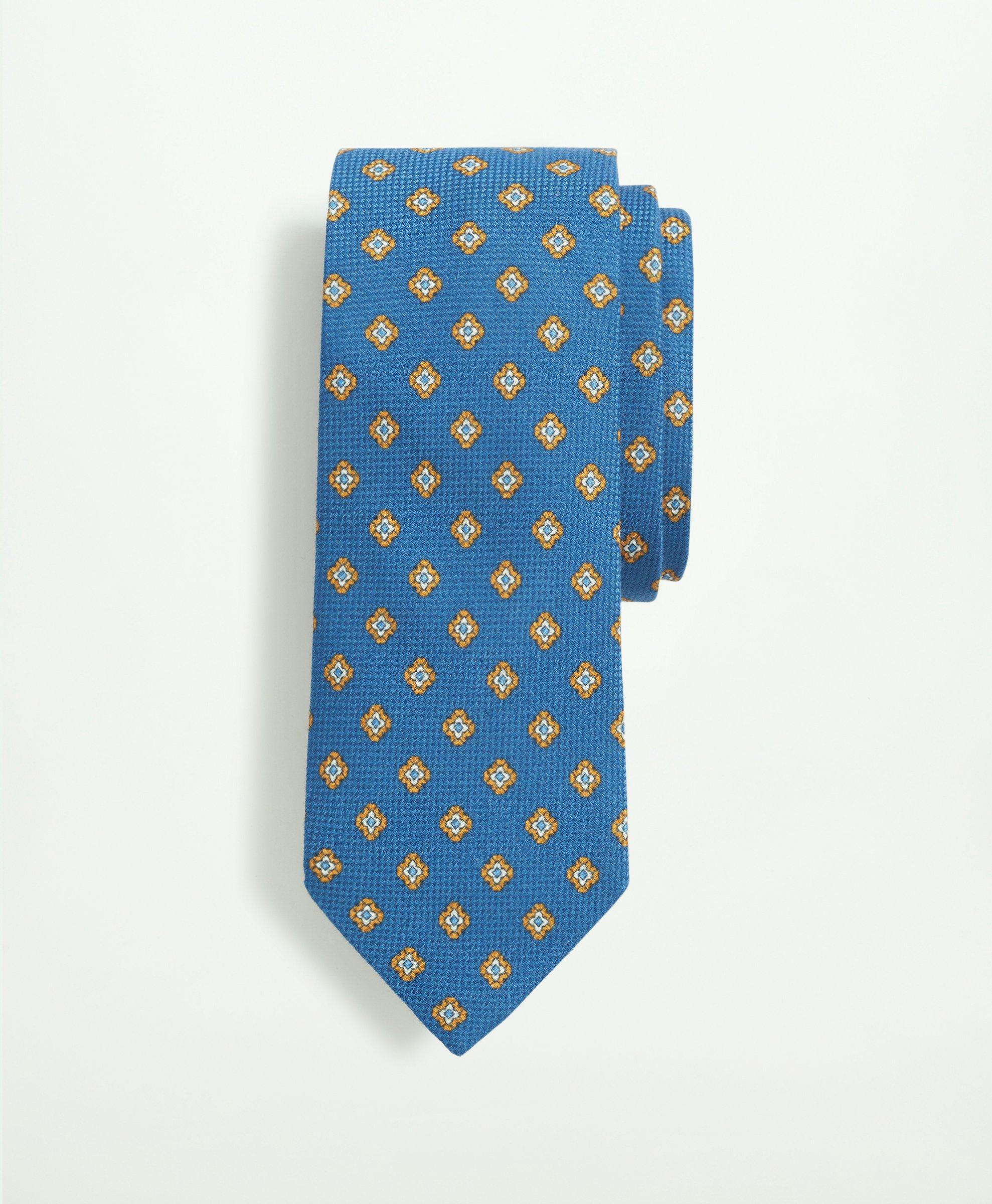 Brooks Brothers Cotton Silk Jacquard Flower Tie | Blue/yellow | Size Regular In Blue,yellow