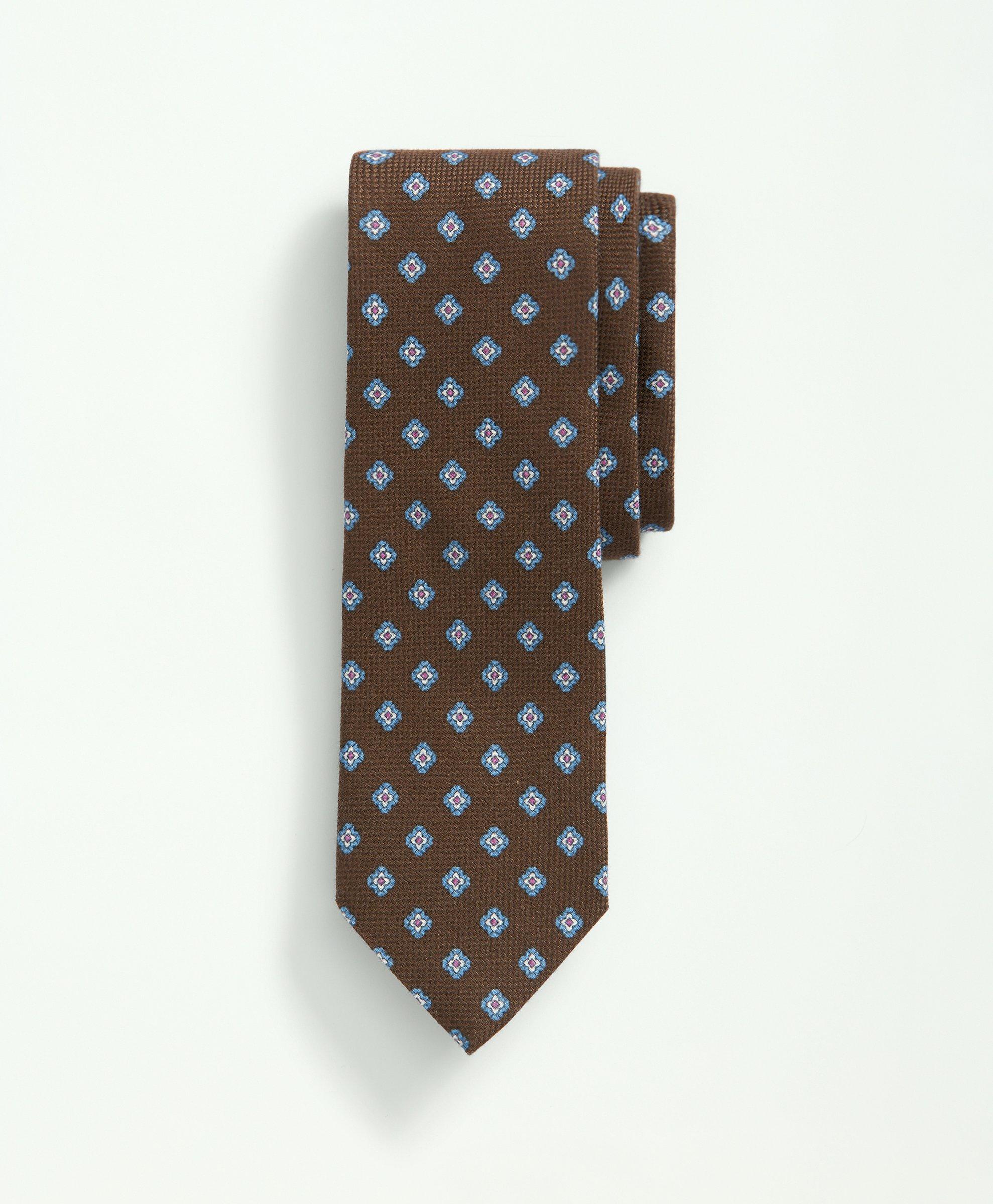Brooks Brothers Cotton Silk Jacquard Flower Tie | Dark Brown | Size Regular