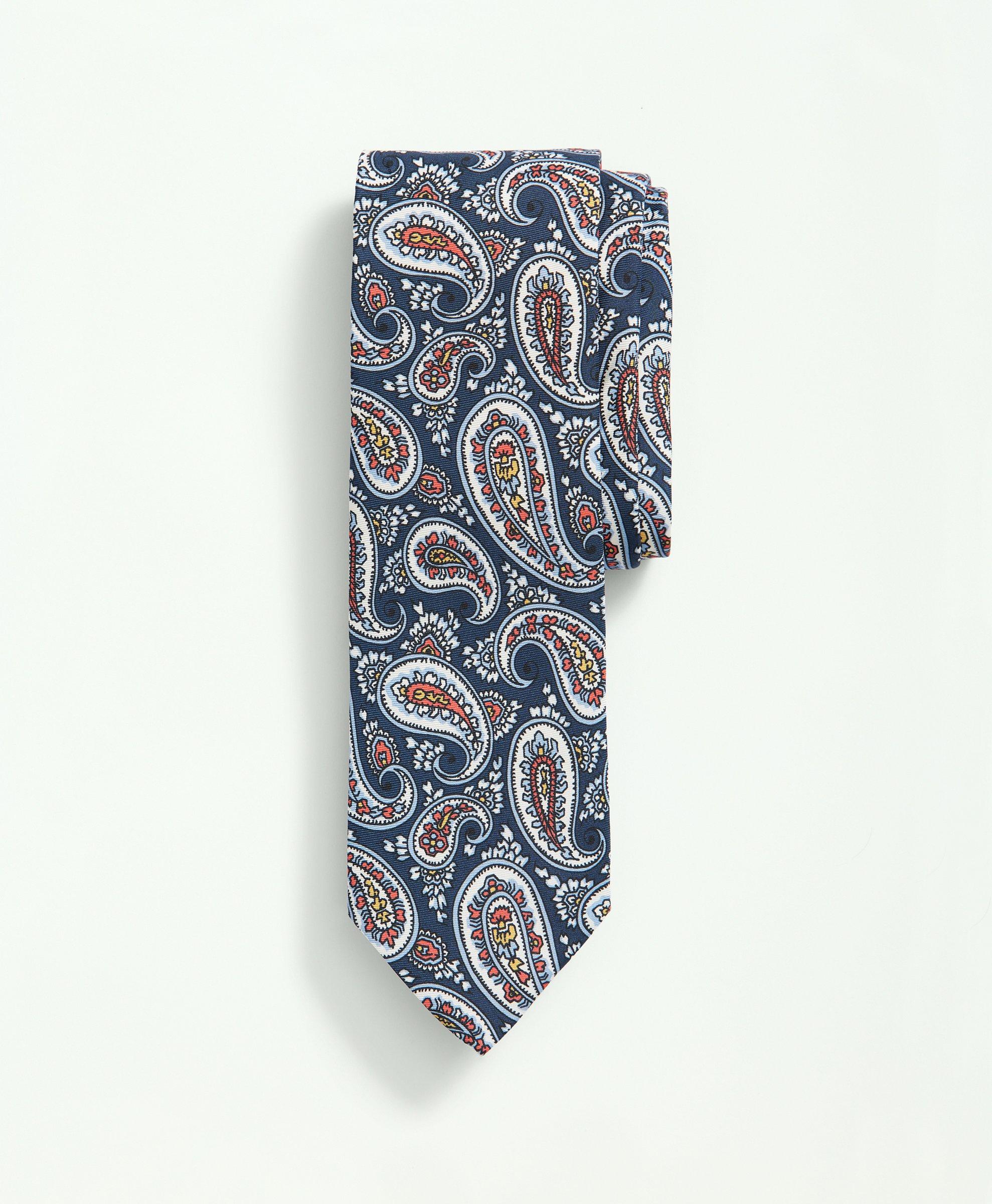 Silk Print Tie in Navy/Olive Pheasant