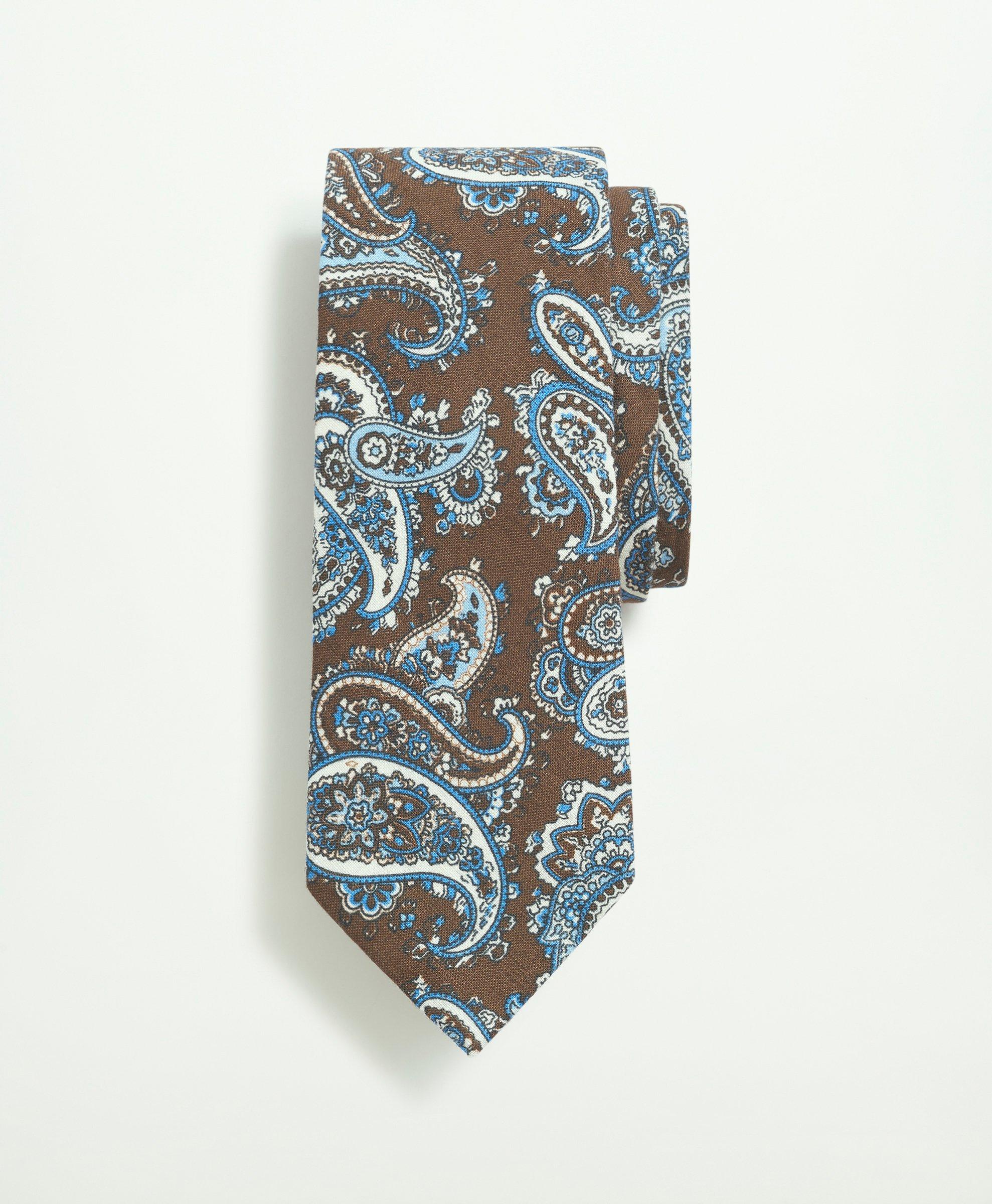 Brooks Brothers Linen Jacquard Paisley Pattern Tie | Brown/blue | Size Regular In Brown,blue