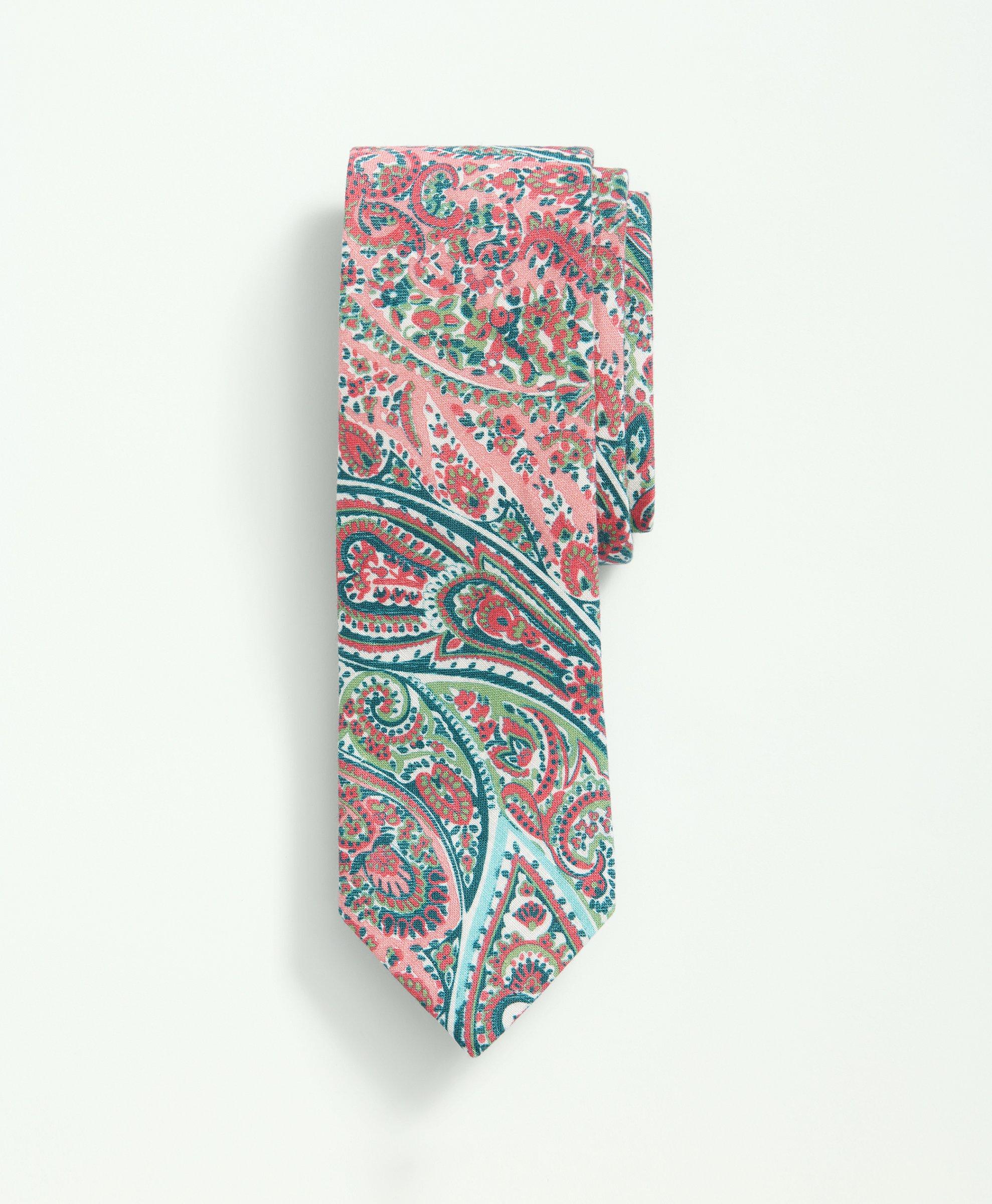 Brooks Brothers Linen Jacquard Paisley Pattern Tie | Bright Pink | Size Regular