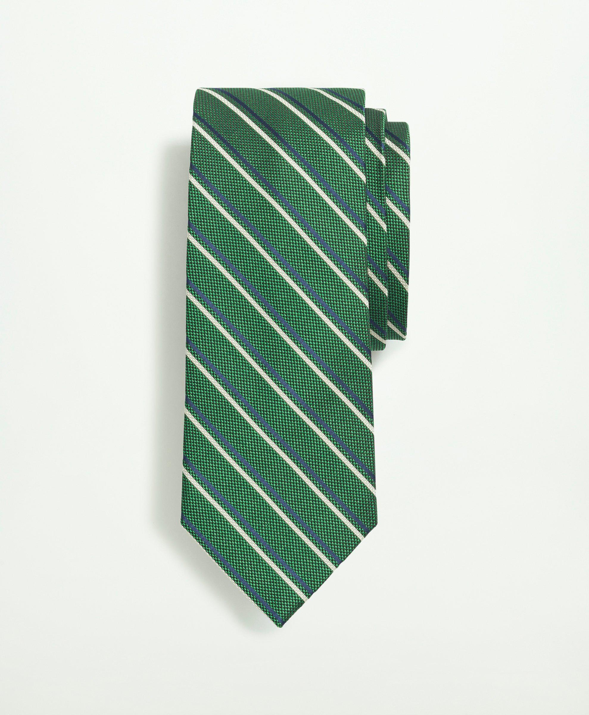Brooks Brothers Silk Striped Tie | Green | Size Regular
