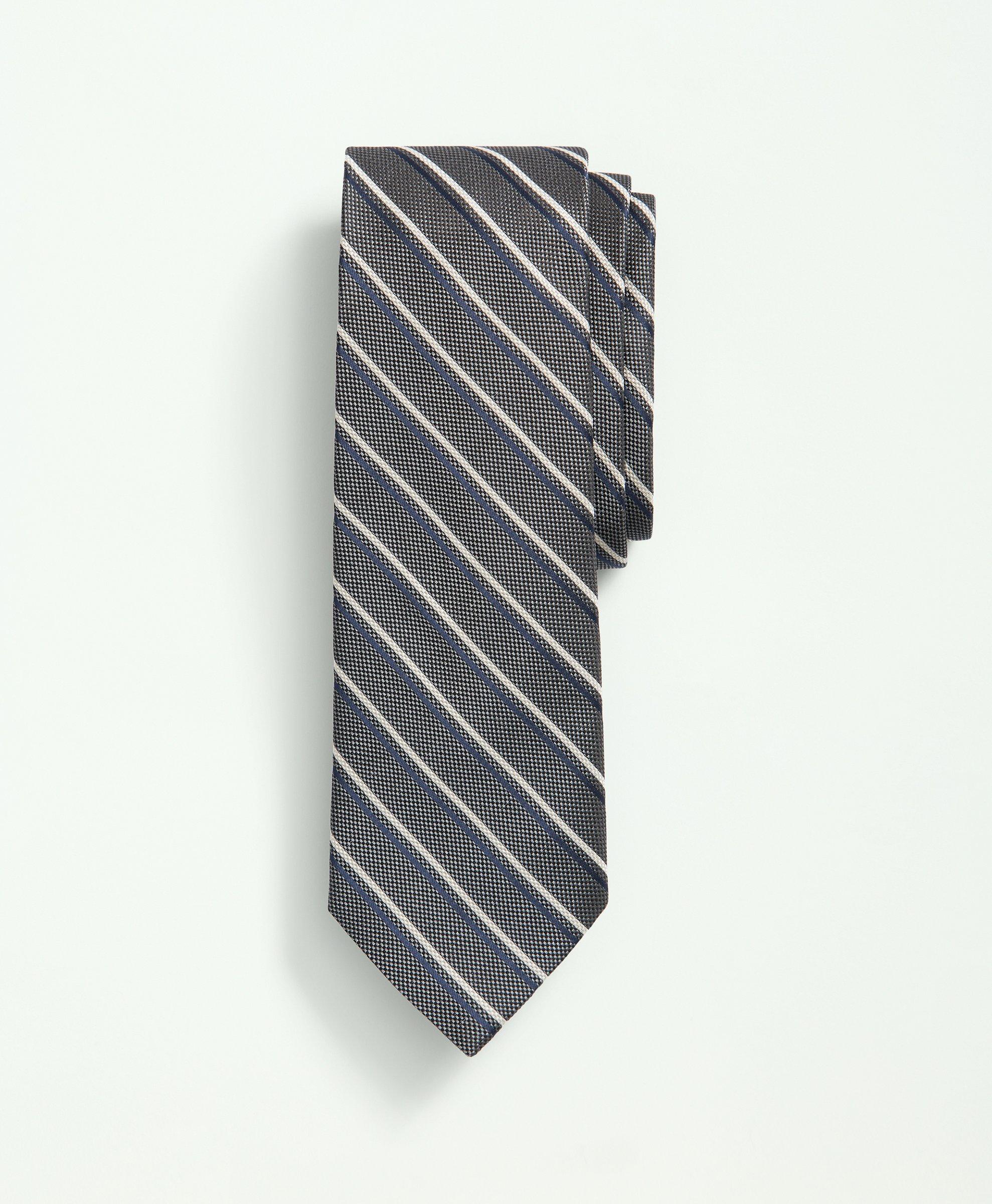 Brooks Brothers Silk Striped Tie | Grey | Size Regular