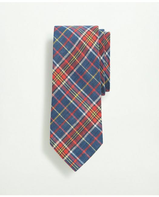 Brooks Brothers Linen Jacquard Plaid Pattern Tie | Blue/red/yellow | Size Regular In Blue,red,yellow