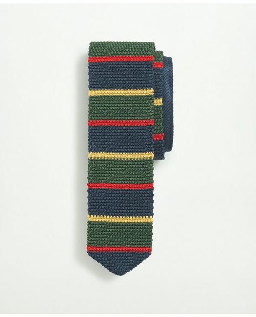 Brooks Brothers Silk Knit Stripe Tie | Dark Green | Size Regular