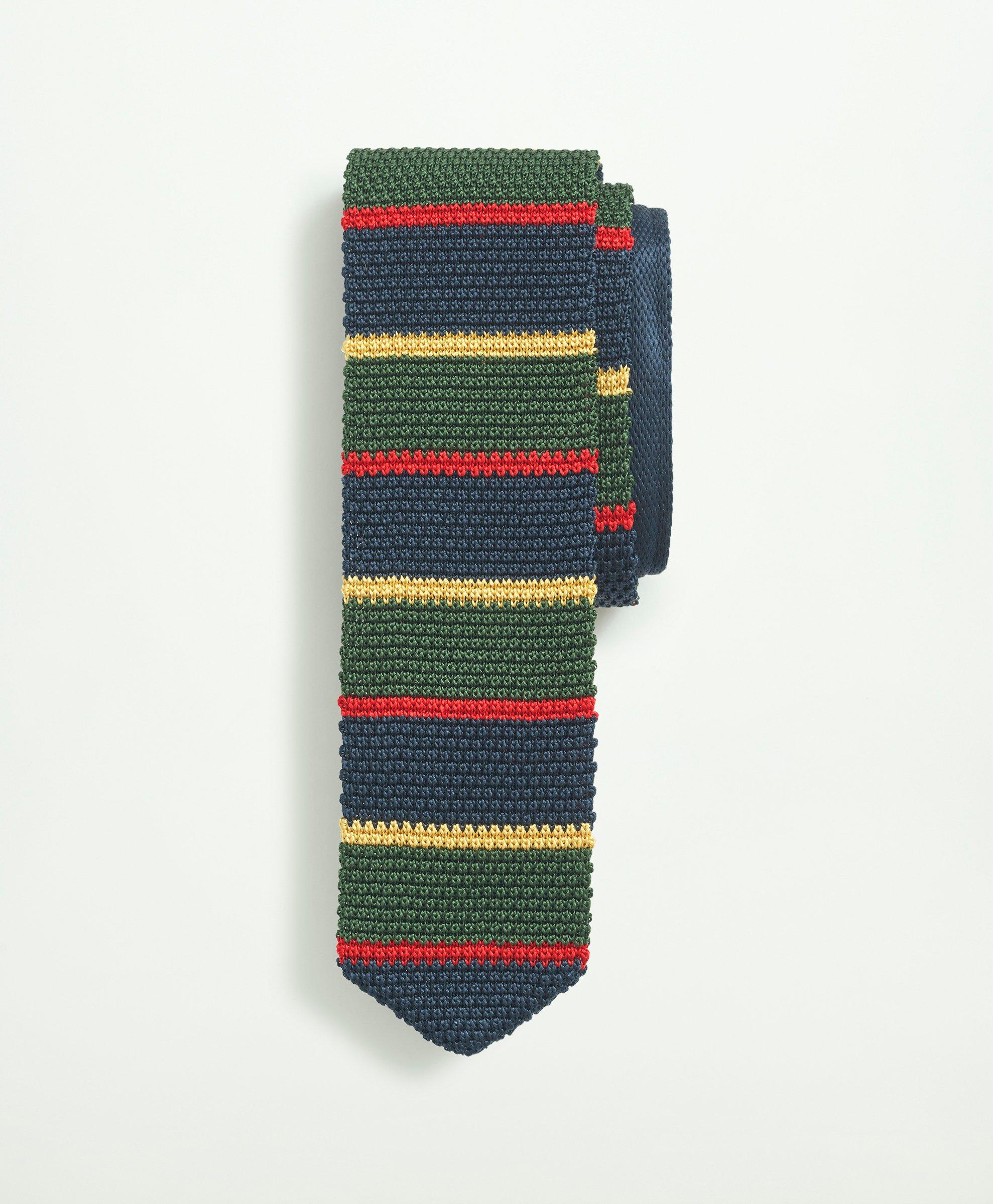 Brooks Brothers Silk Knit Stripe Tie | Dark Green | Size Regular