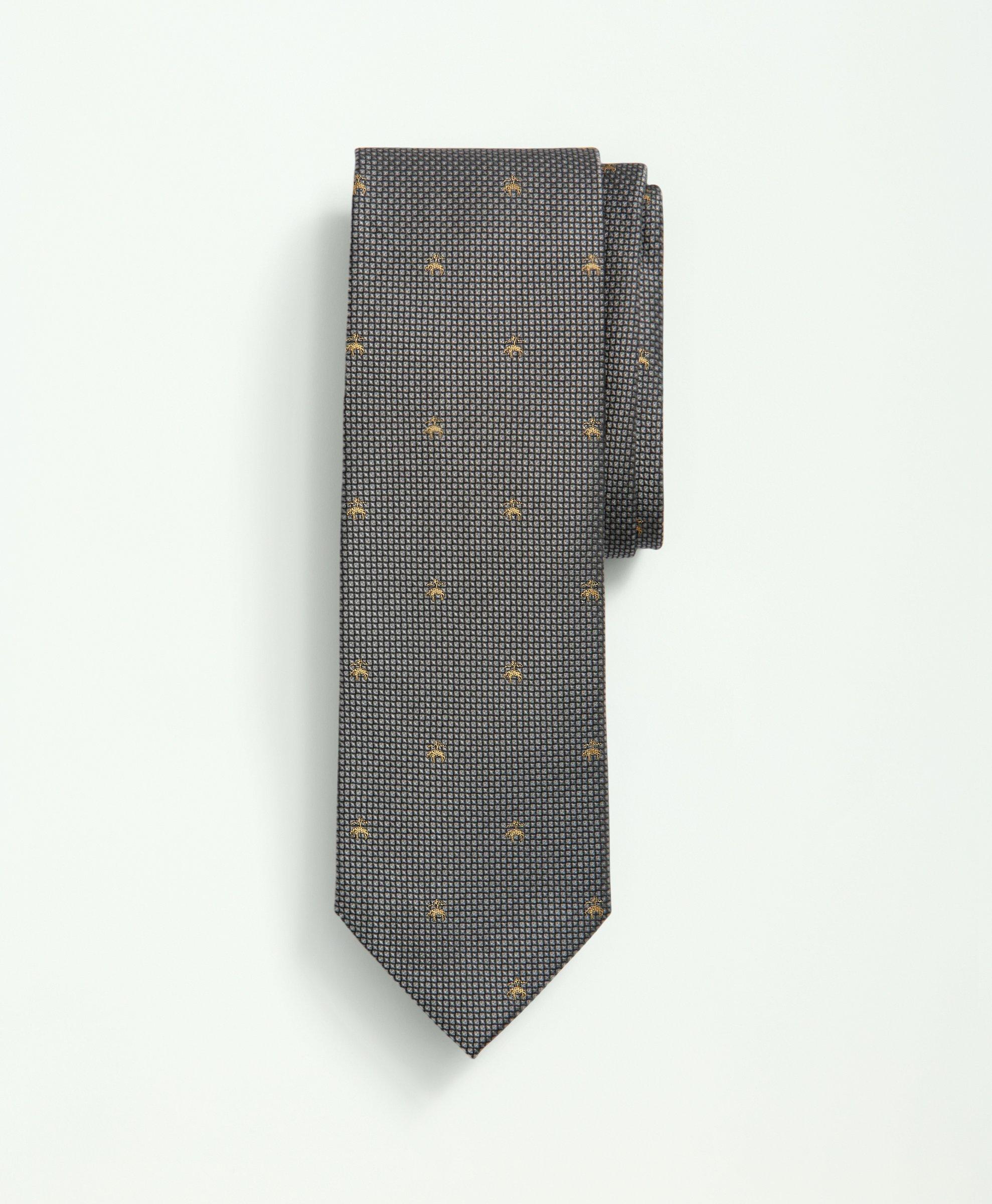 Brooks Brothers Silk Tie Fleece Mini Square Pattern Tie | Grey | Size Regular