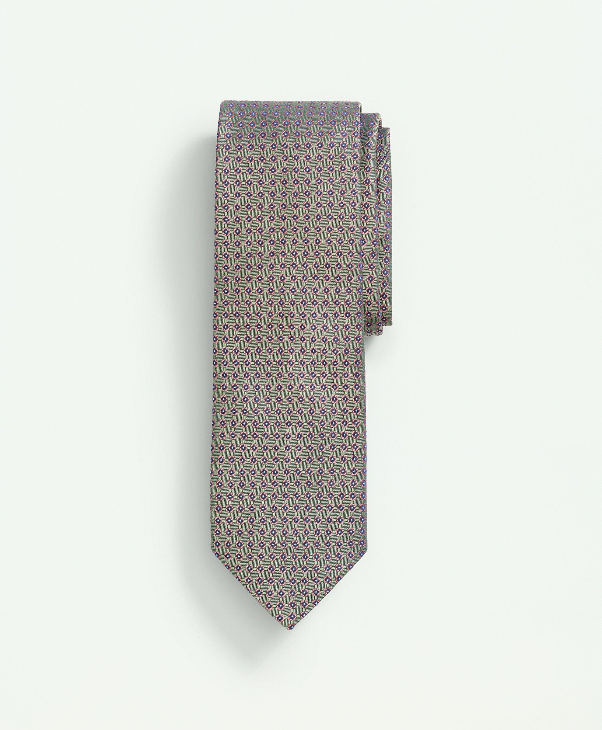 Brooks Brothers Silk Woven Mini Geo Pattern Tie | Bright Green | Size Regular