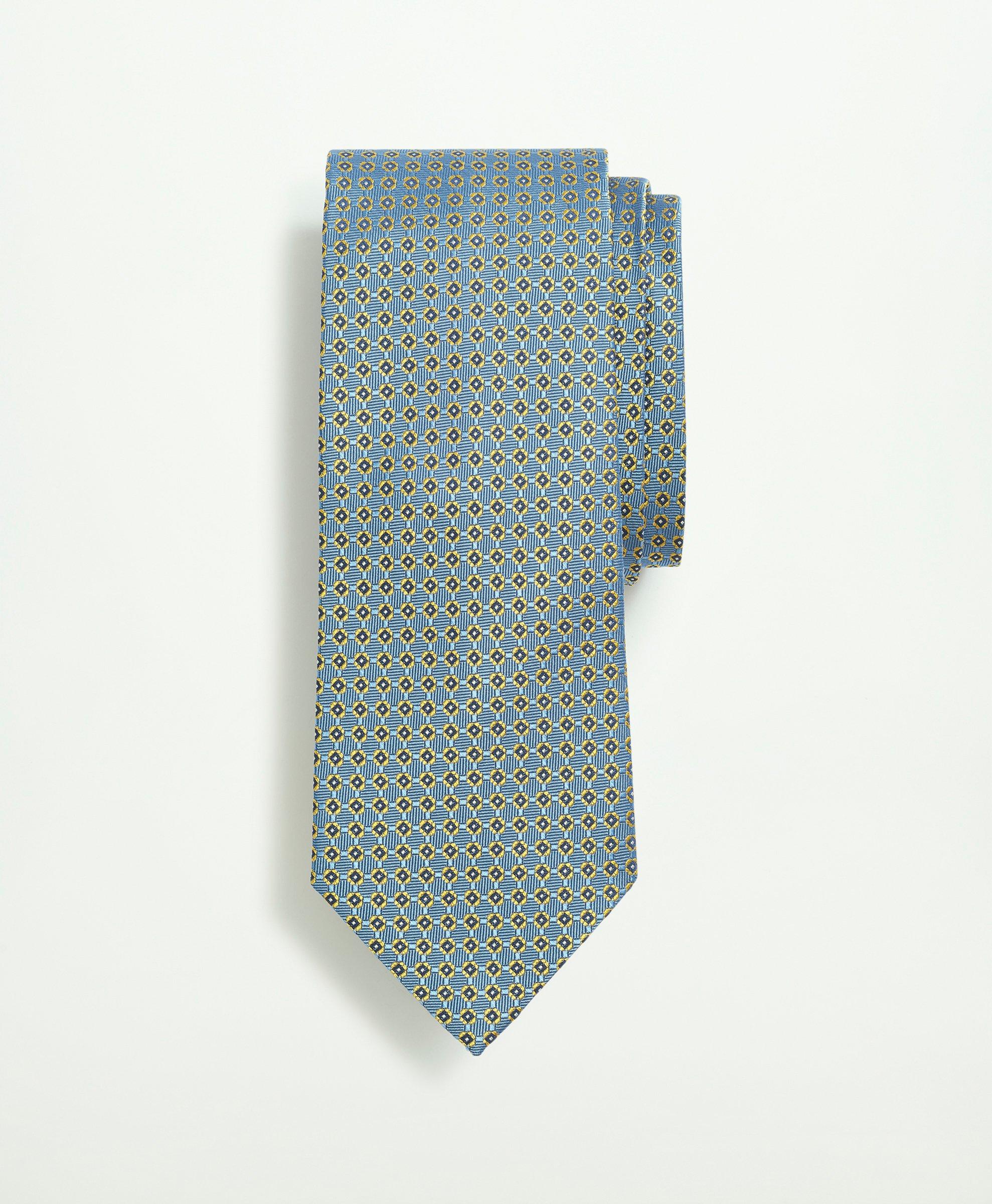 Brooks Brothers Silk Woven Mini Geo Pattern Tie | Light Blue | Size Regular