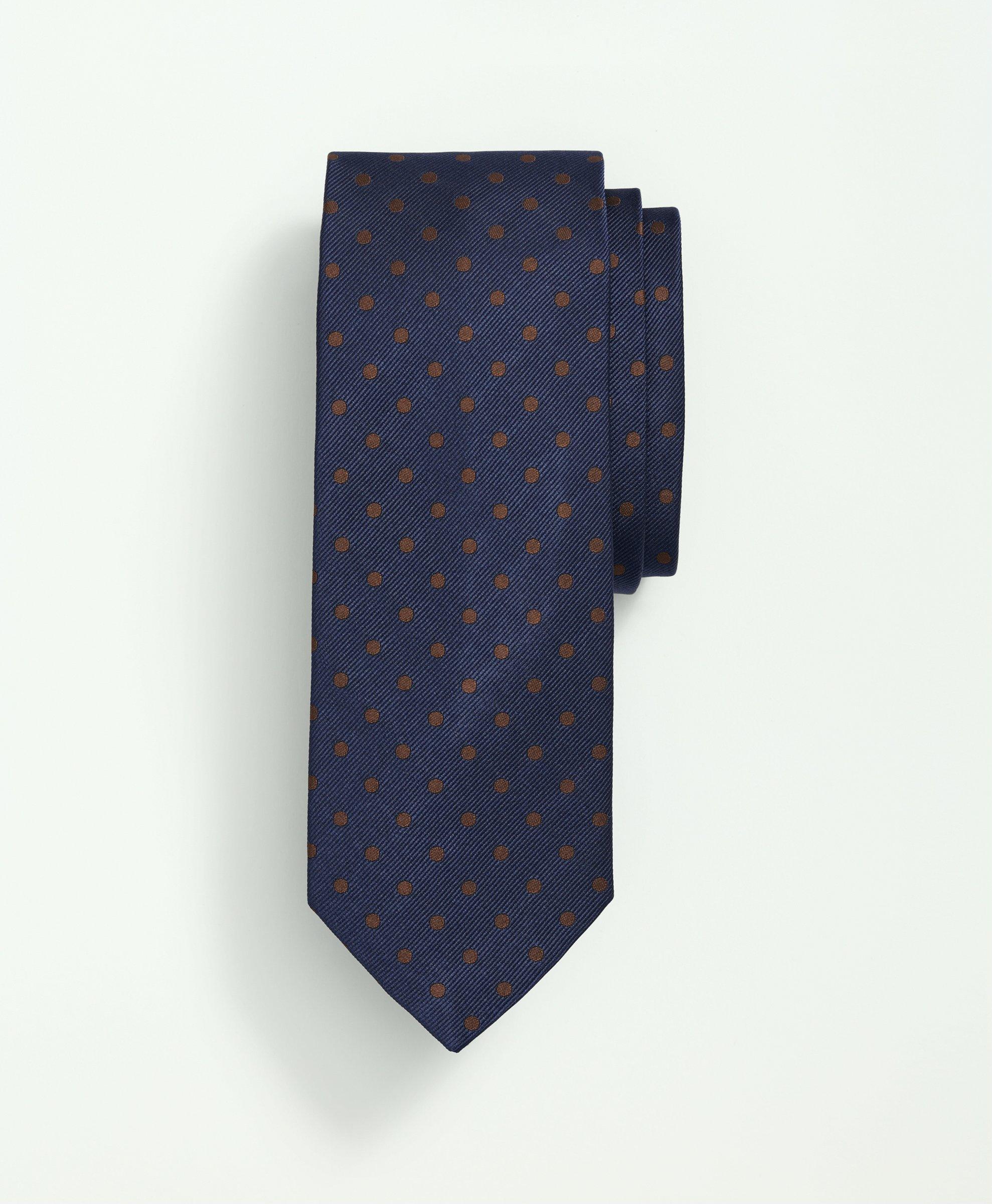 Brooks Brothers Silk Dot Tie | Navy/brown | Size Regular In Navy,brown