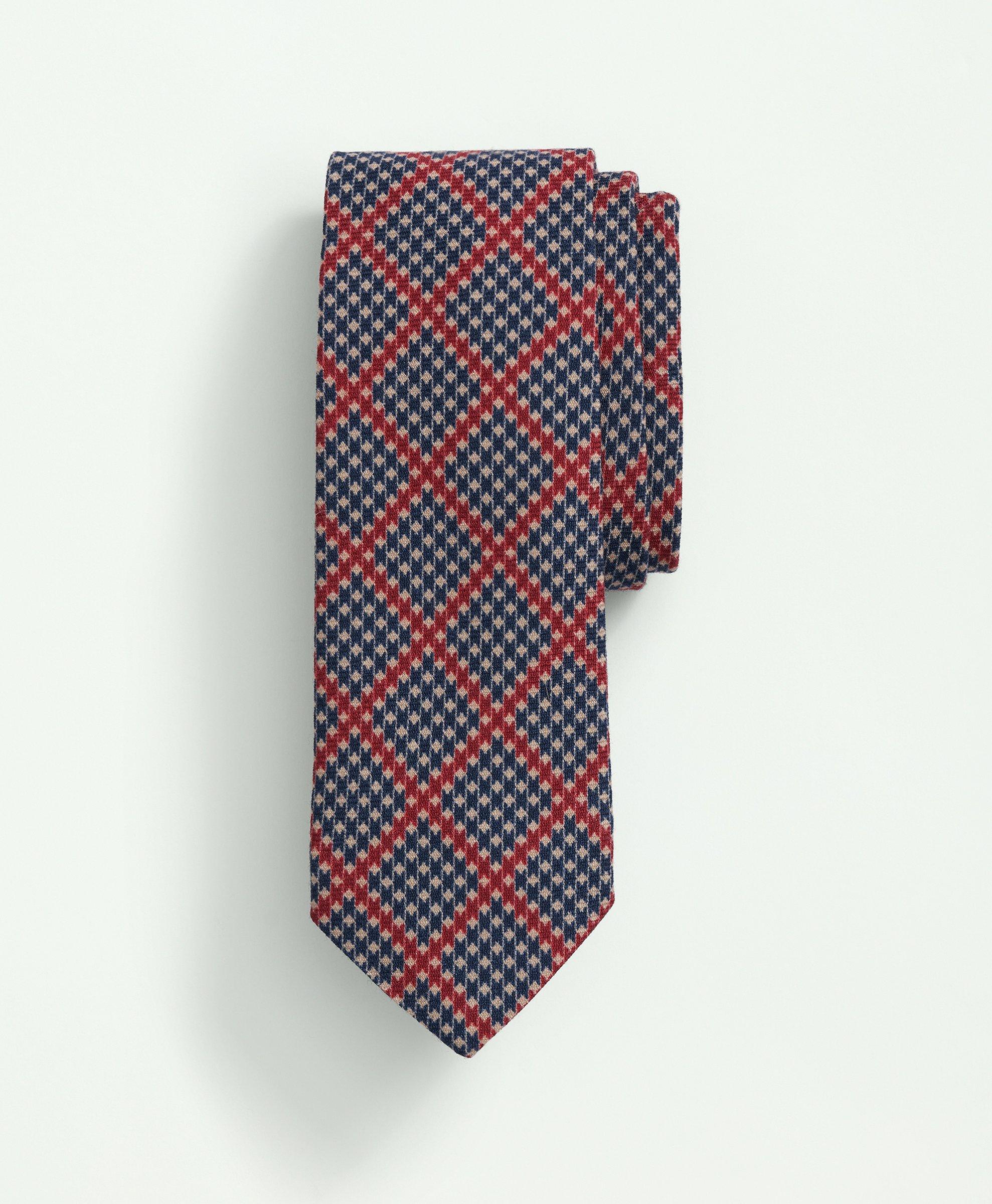 Brooks Brothers Wool Houndstooth Plaid Tie | Blue/red | Size Regular In Blue,red