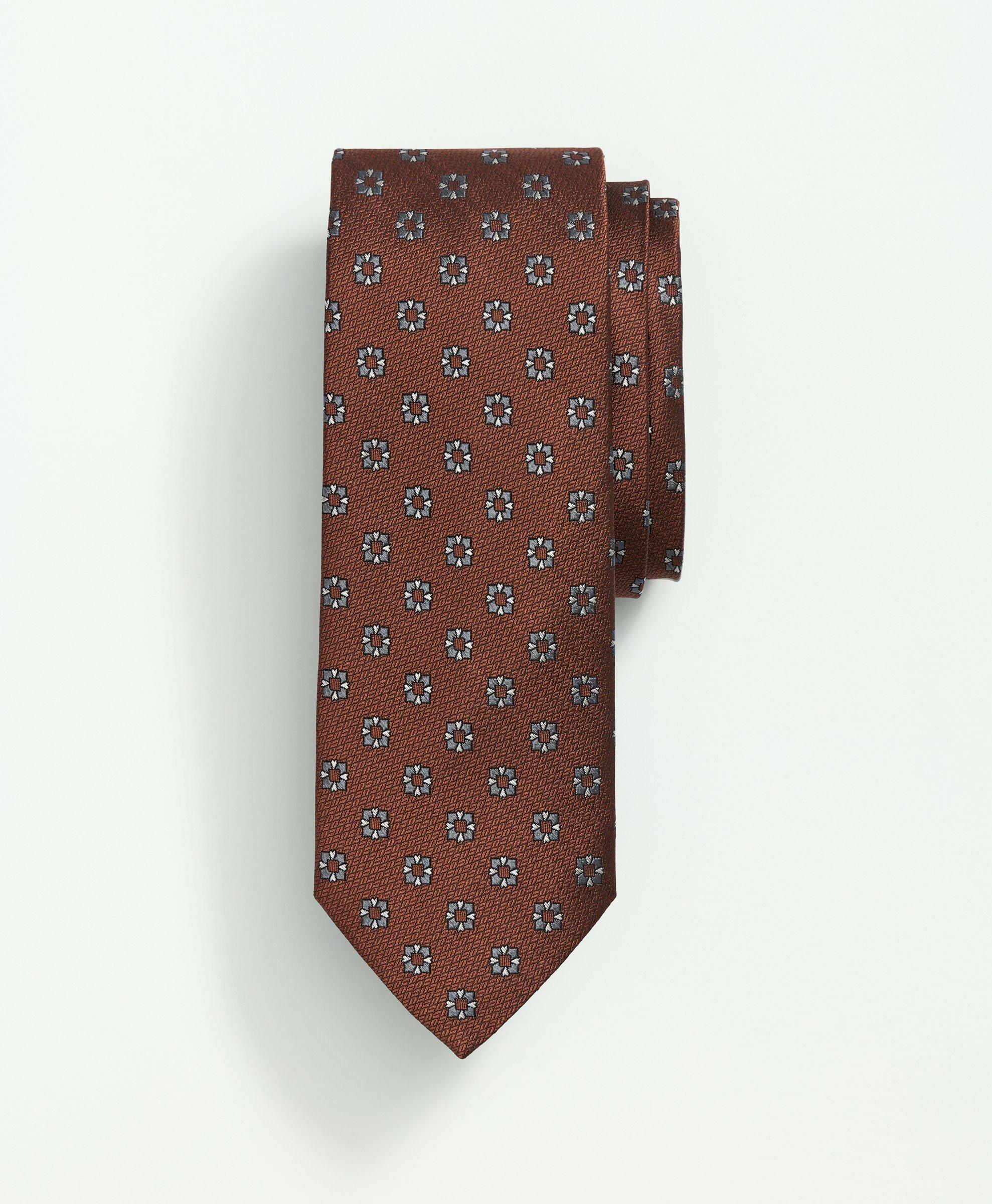 Brooks Brothers Silk Diamond Flower Tie | Brown/grey | Size Regular In Brown,grey