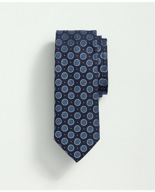Brooks Brothers Silk Framed Medallion Dot Tie | Navy | Size Regular