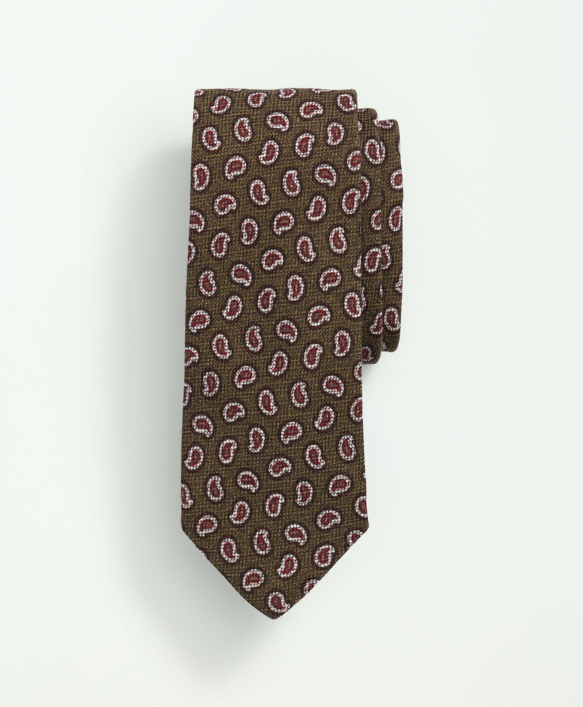 Brooks Brothers Wool Silk Basketweave Mini Paisley Tie | Brown/red | Size L/xl In Brown,red