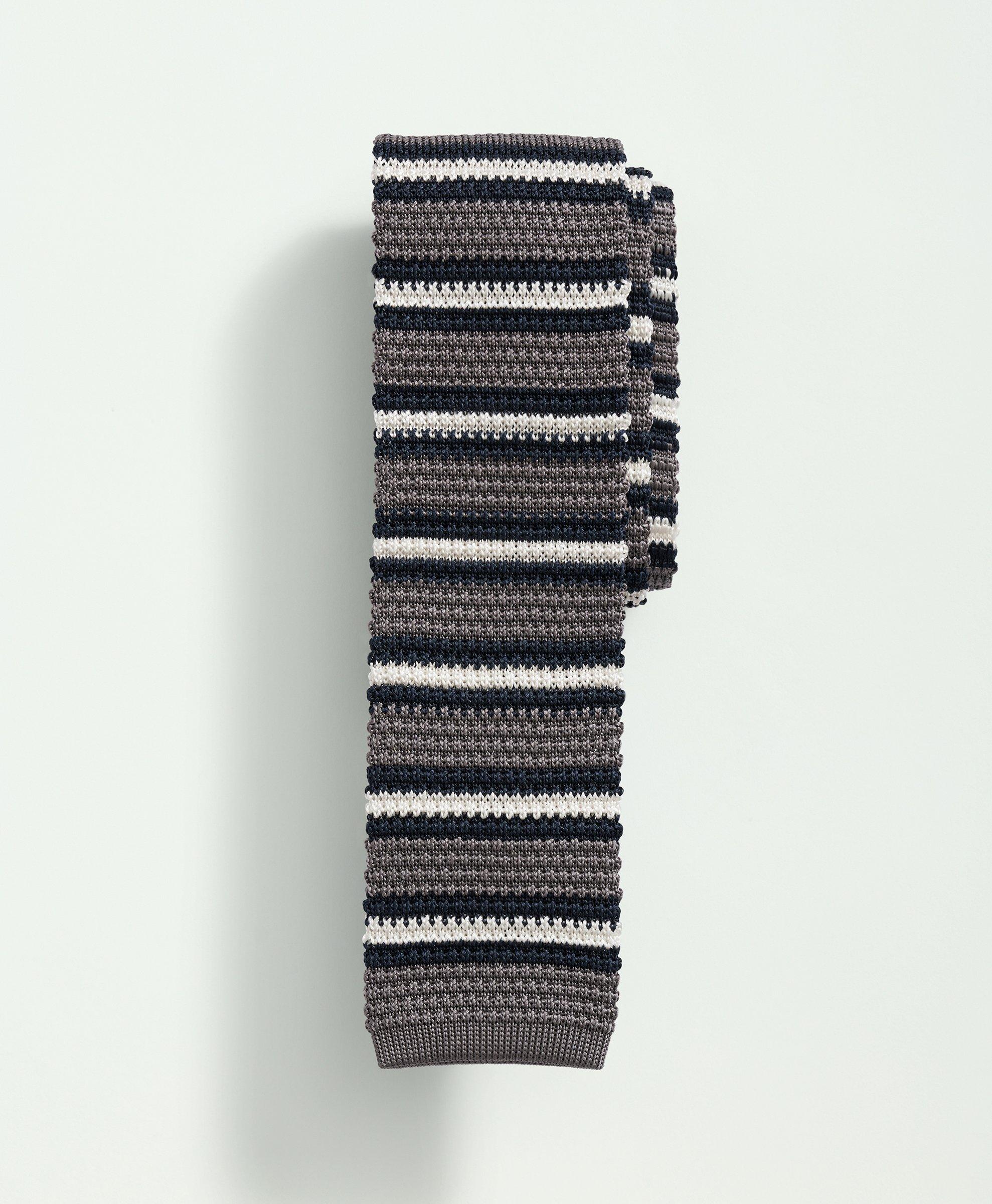 Brooks Brothers Silk Knit Bb#2 Striped Tie | Grey/navy In Grey,navy