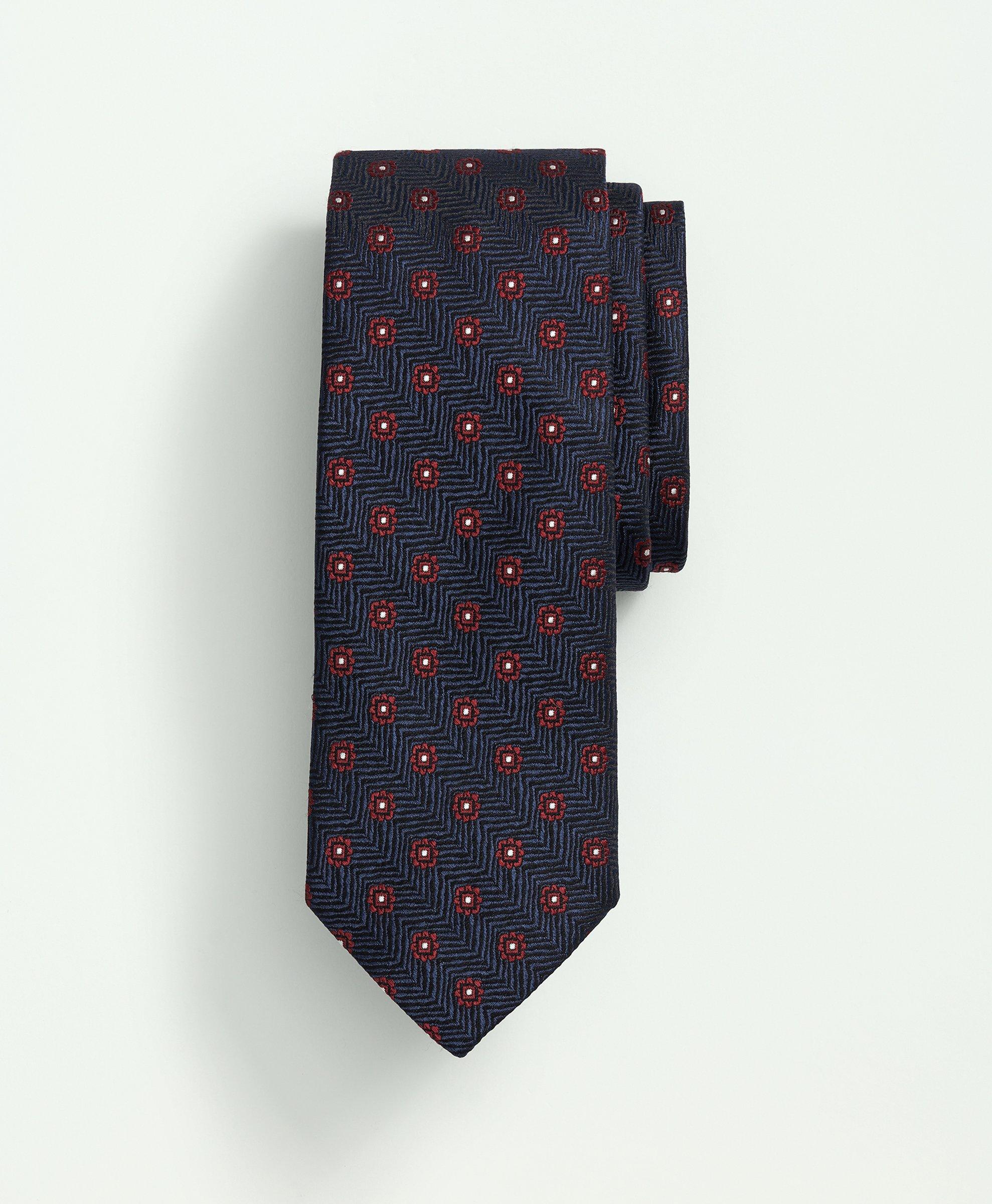 Brooks Brothers Silk Geo Floral Tie | Navy/red | Size Regular In Navy,red