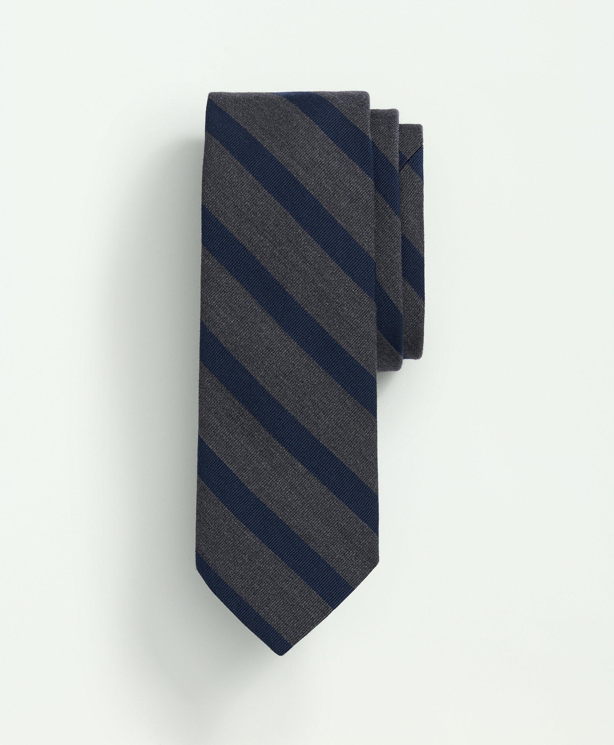 Brooks Brothers Wool Silk Geo Striped Tie | Dark Grey/navy | Size Regular In Dark Grey,navy