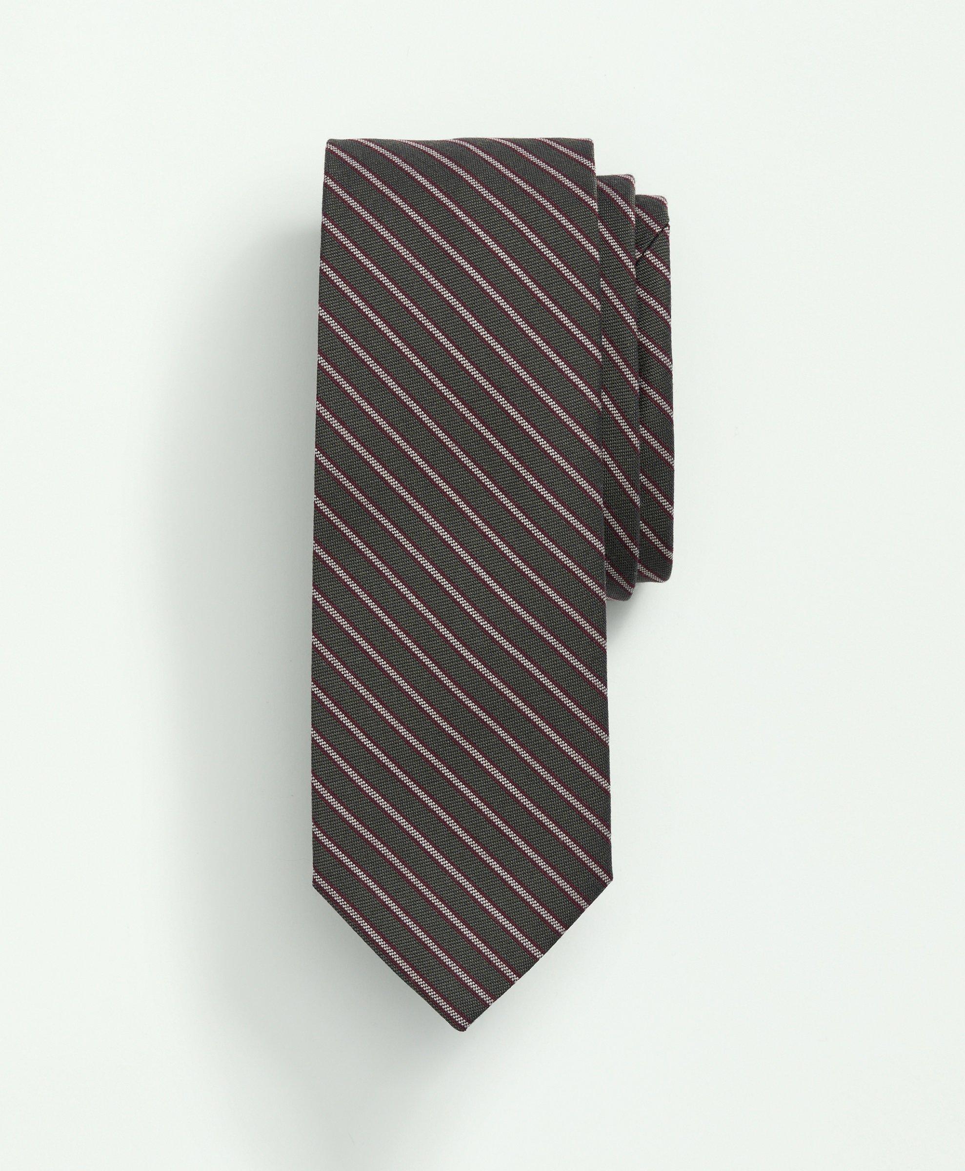 Brooks Brothers Wool Silk Mini Framed Striped Tie | Olive | Size Regular