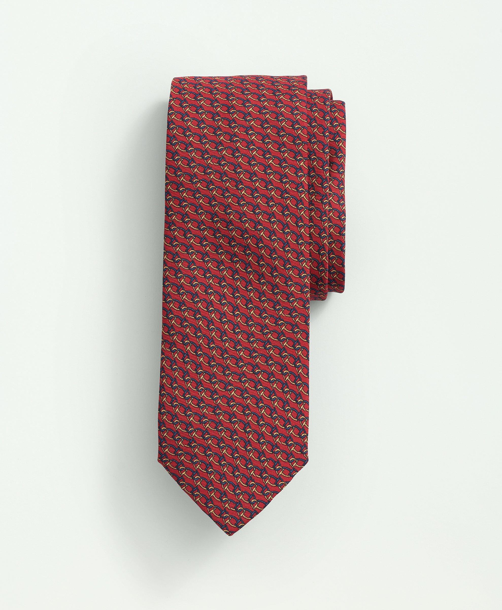 Brooks Brothers Silk Mini Horsebit Link Tie | Red | Size Regular