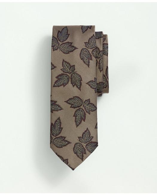Brooks Brothers Silk Autumn Leaves Tie | Gold/burgundy | Size Regular In Gold,burgundy