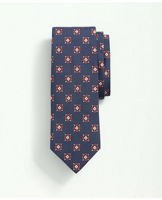 Brooks Brothers Silk Flower Medallion Tie | Navy | Size L/xl