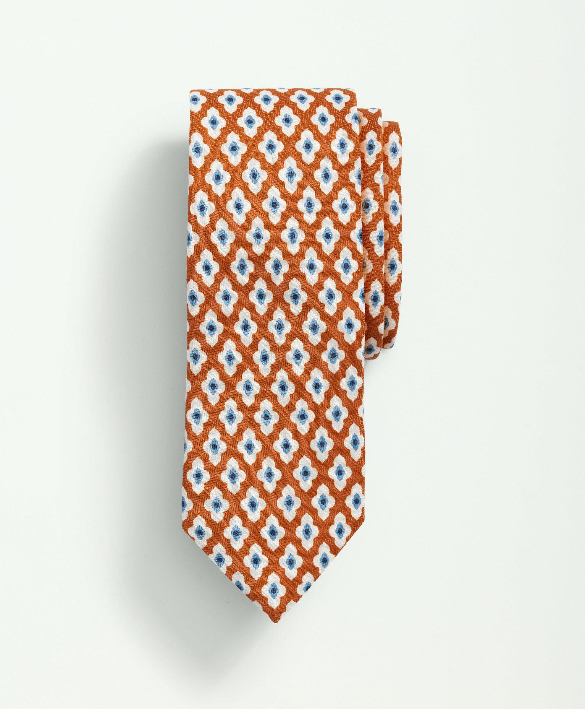 Brooks Brothers Linen Silk Bold Foulard Tie | Orange | Size Regular