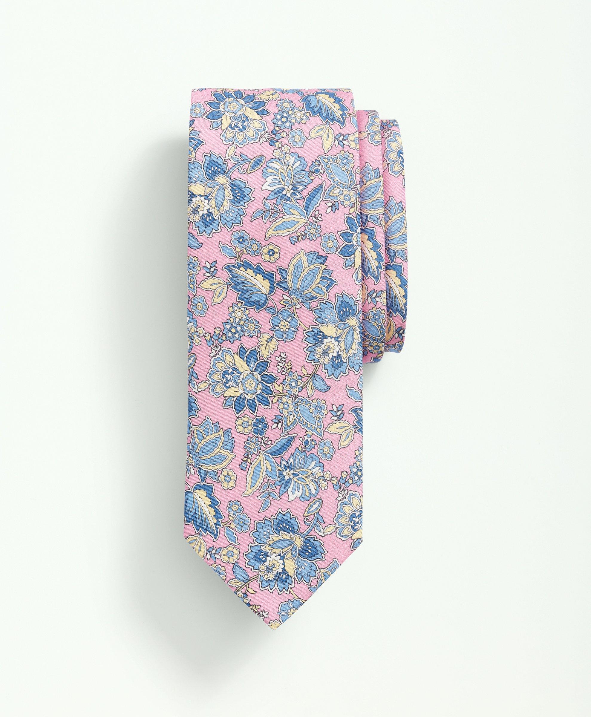 Brooks Brothers Silk Floral Paisley Tie | Pink | Size Regular