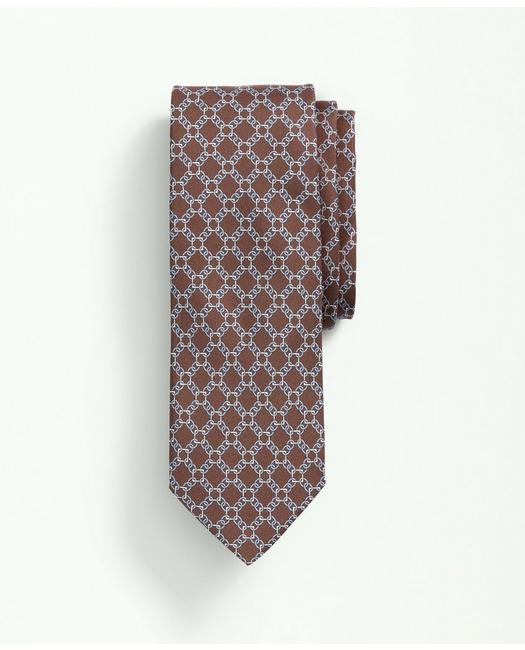 Brooks Brothers Silk Link Grid Print Tie | Brown | Size L/xl
