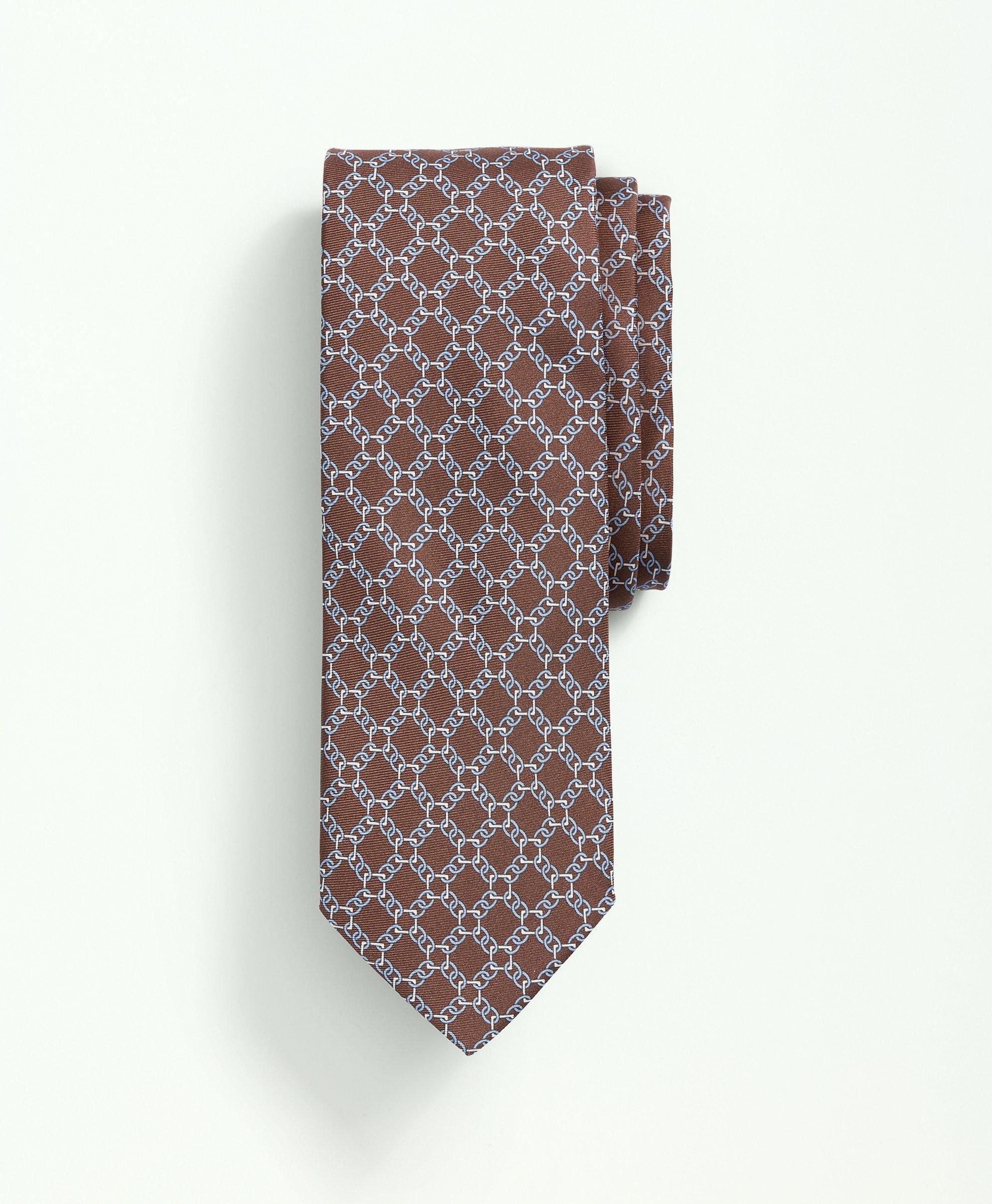 Brooks Brothers Silk Link Grid Print Tie | Brown | Size L/xl