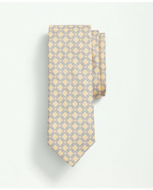 Brooks Brothers Silk Link Grid Print Tie | Light Yellow | Size Regular