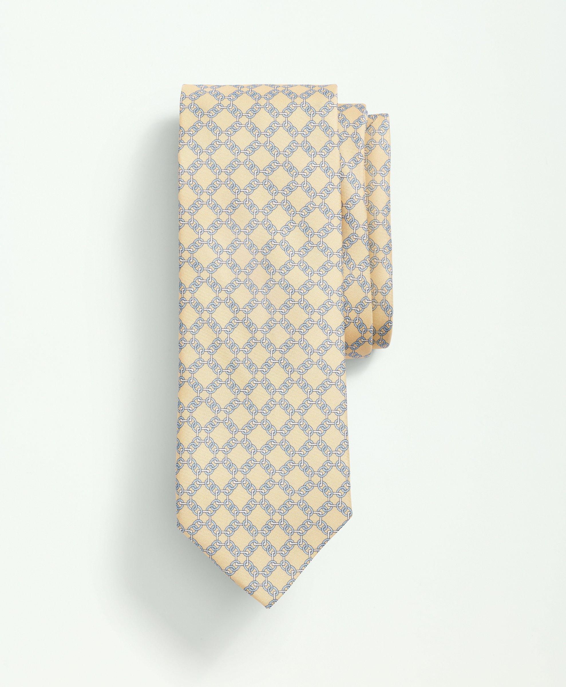 Brooks Brothers Silk Link Grid Print Tie | Light Yellow | Size Regular