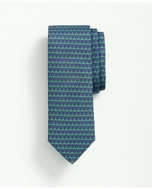 Brooks Brothers Silk Fleece Print Tie | Navy/green | Size L/xl In Navy,green